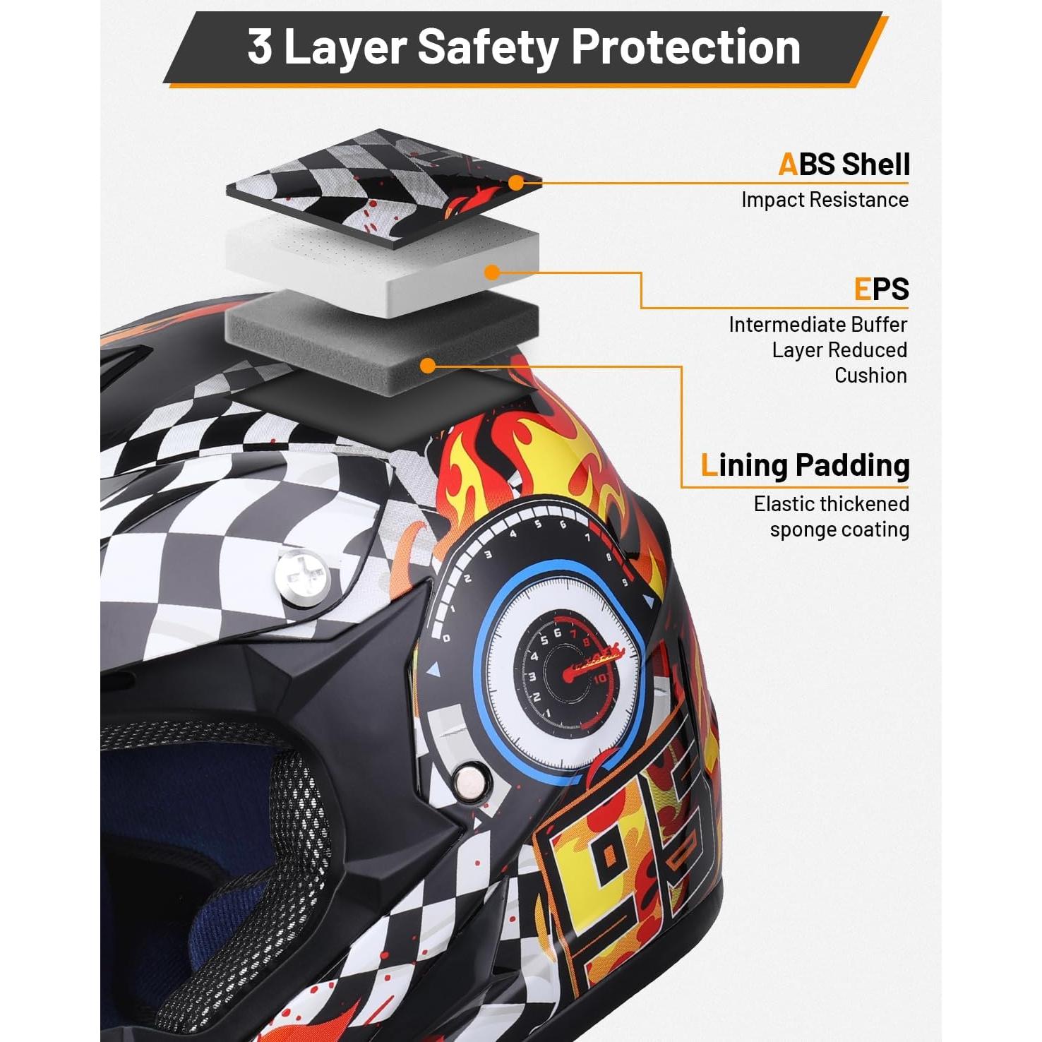 Casco de Motocross Juvenil Oumurs Negro Llama 5-14 Años