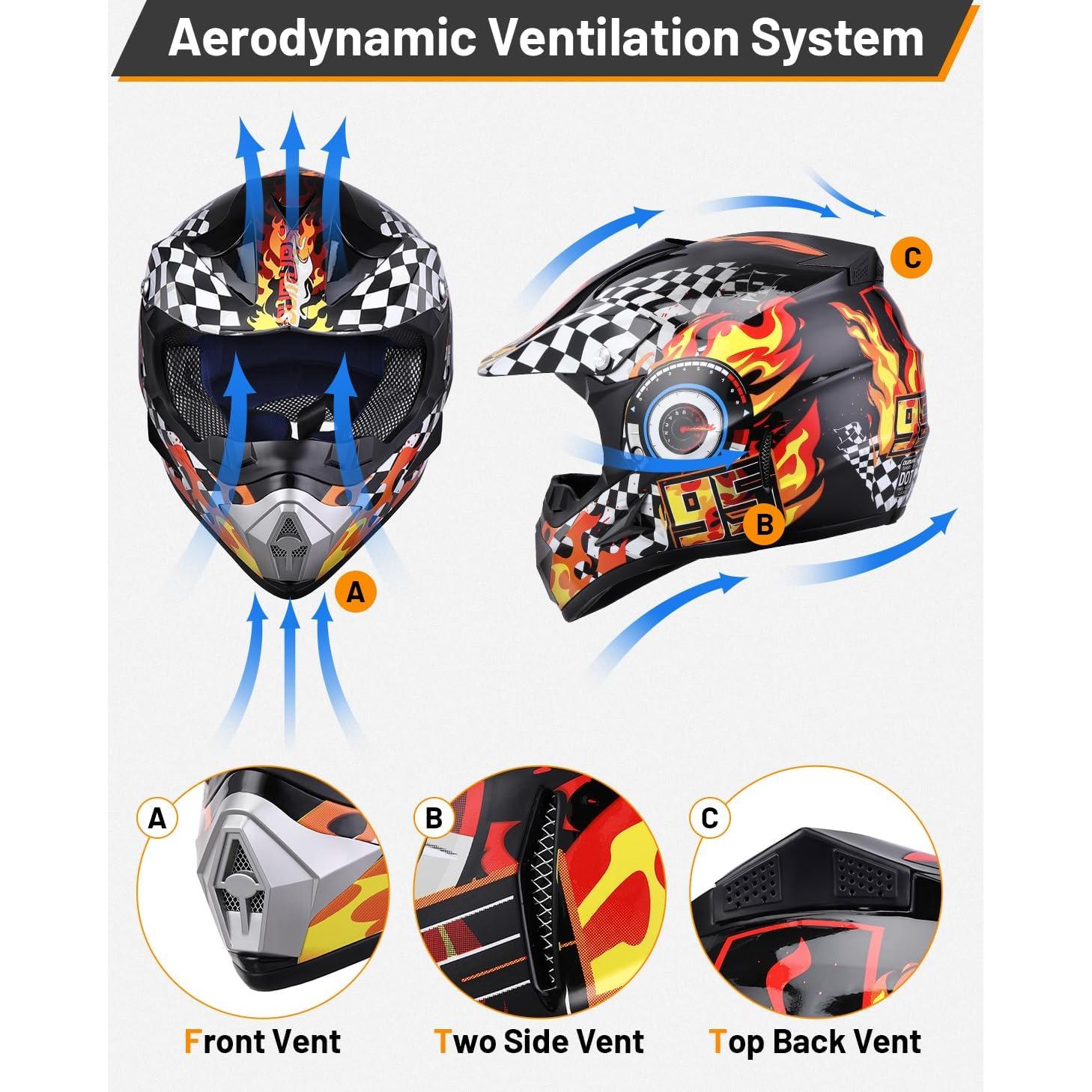 Casco de Motocross Juvenil Oumurs Negro Llama 5-14 Años