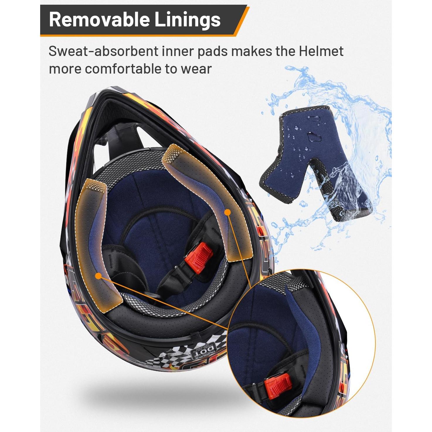 Casco de Motocross Juvenil Oumurs Negro Llama 5-14 Años