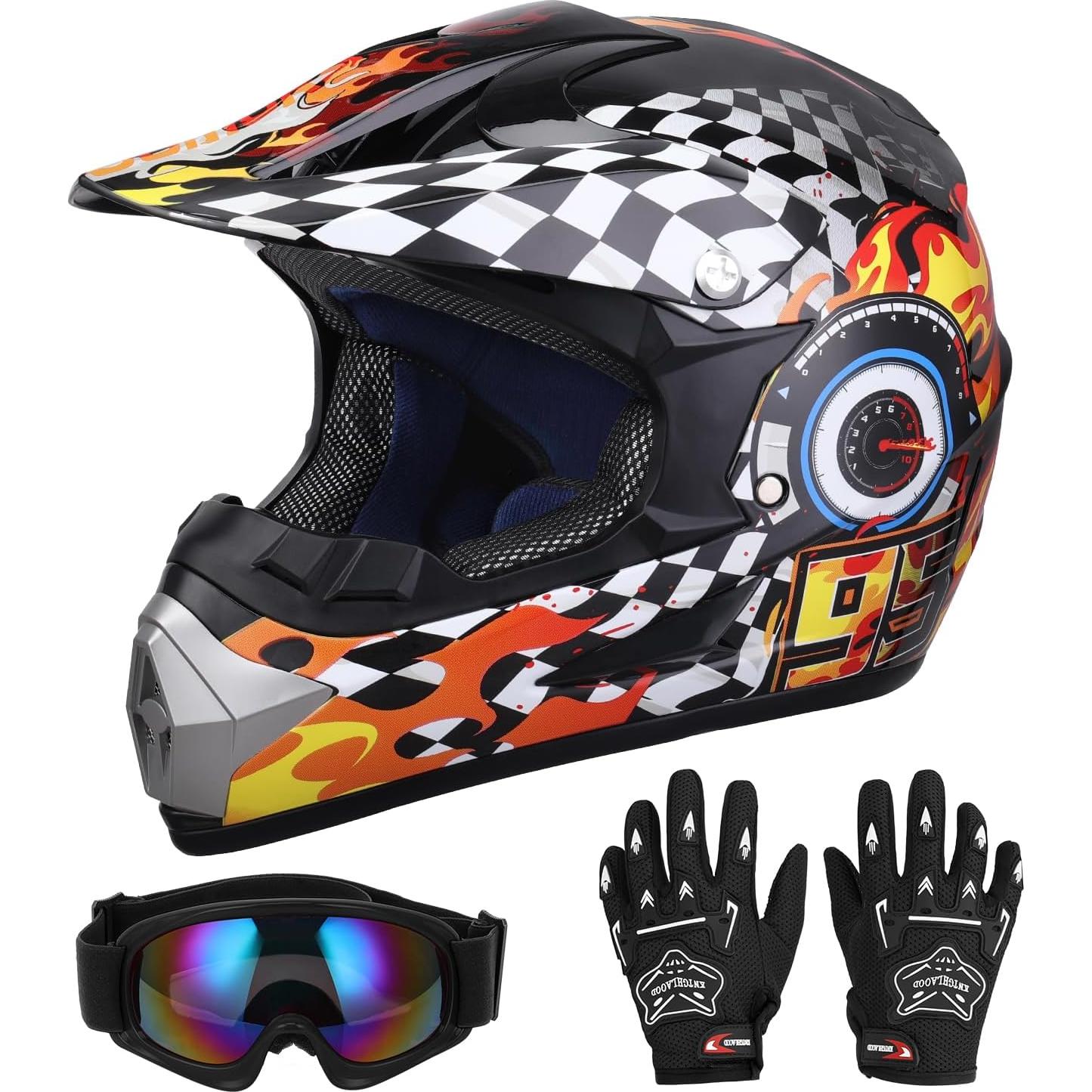 Casco de Motocross Juvenil Oumurs Negro Llama 5-14 Años