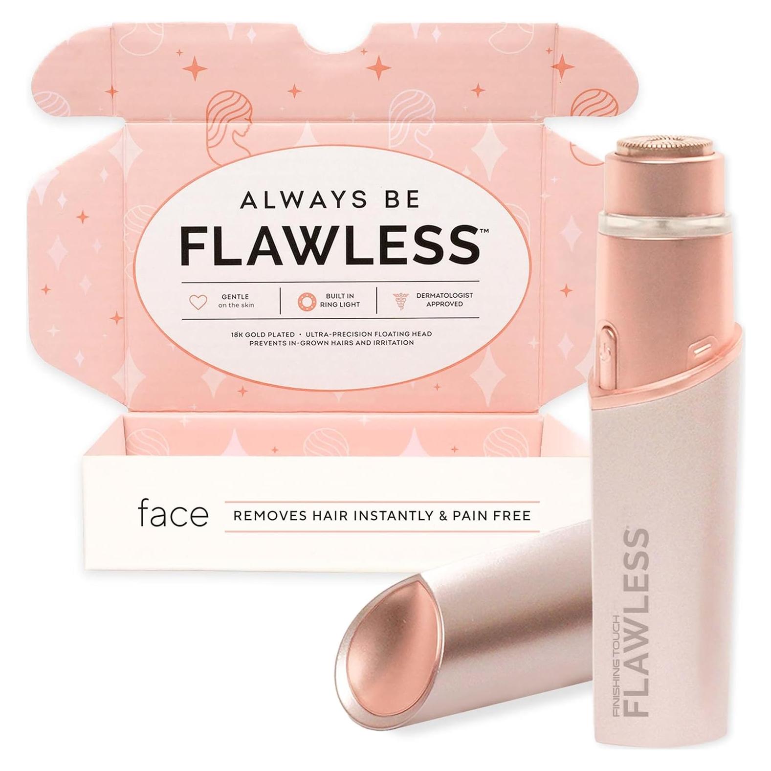 Finishing Touch Flawless Facial Hair Remover for Women, Rose Gold Electric Face Razor with LED Light, Recyclable Packaging