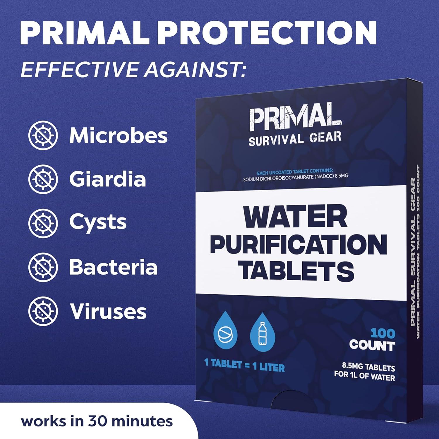 Tabletas Purificadoras de Agua Primal - 100 Tabletas 1L