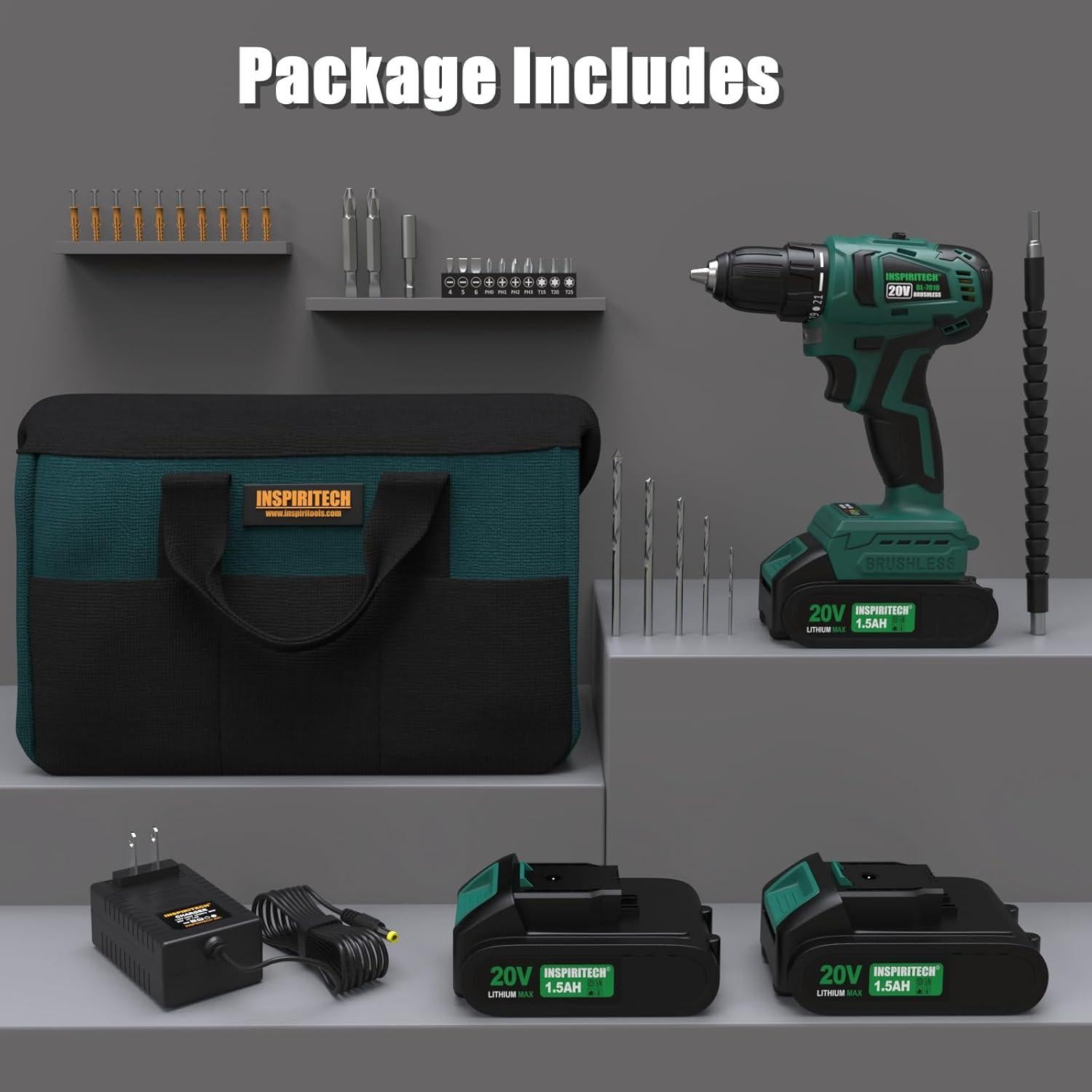 Taladro Inalámbrico 20V INSPIRITECH con 2 Baterías y Cargador