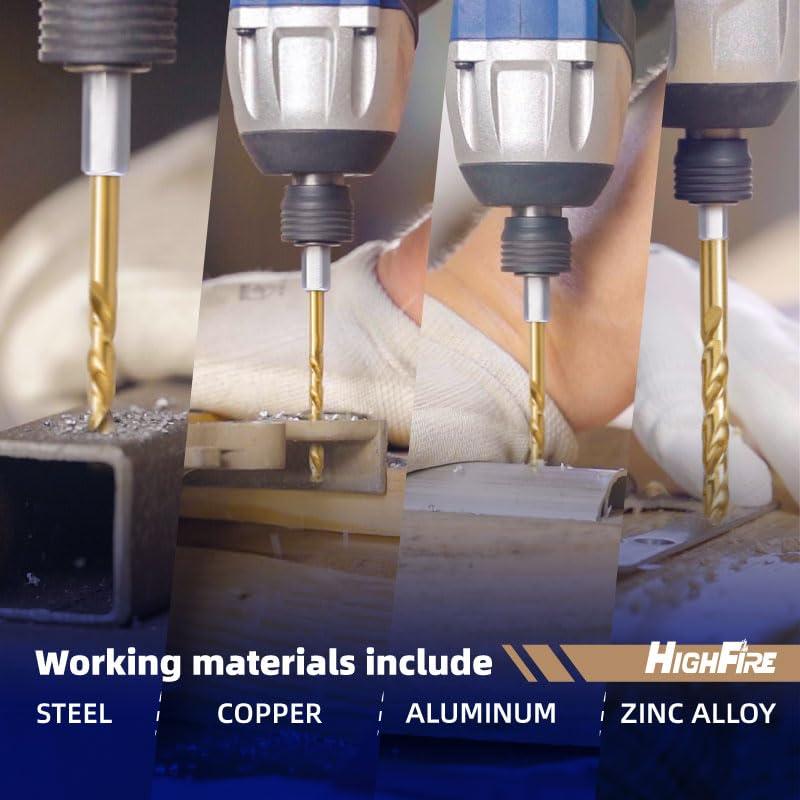 Juego de Brocas Hexagonales 1/4" (6.4mm) Titanio HIGHFIRE - 6 Piezas