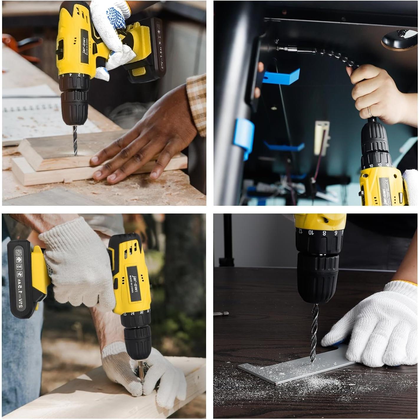 Taladro Inalámbrico 21V Jar-owl con 37 Piezas y Cargador