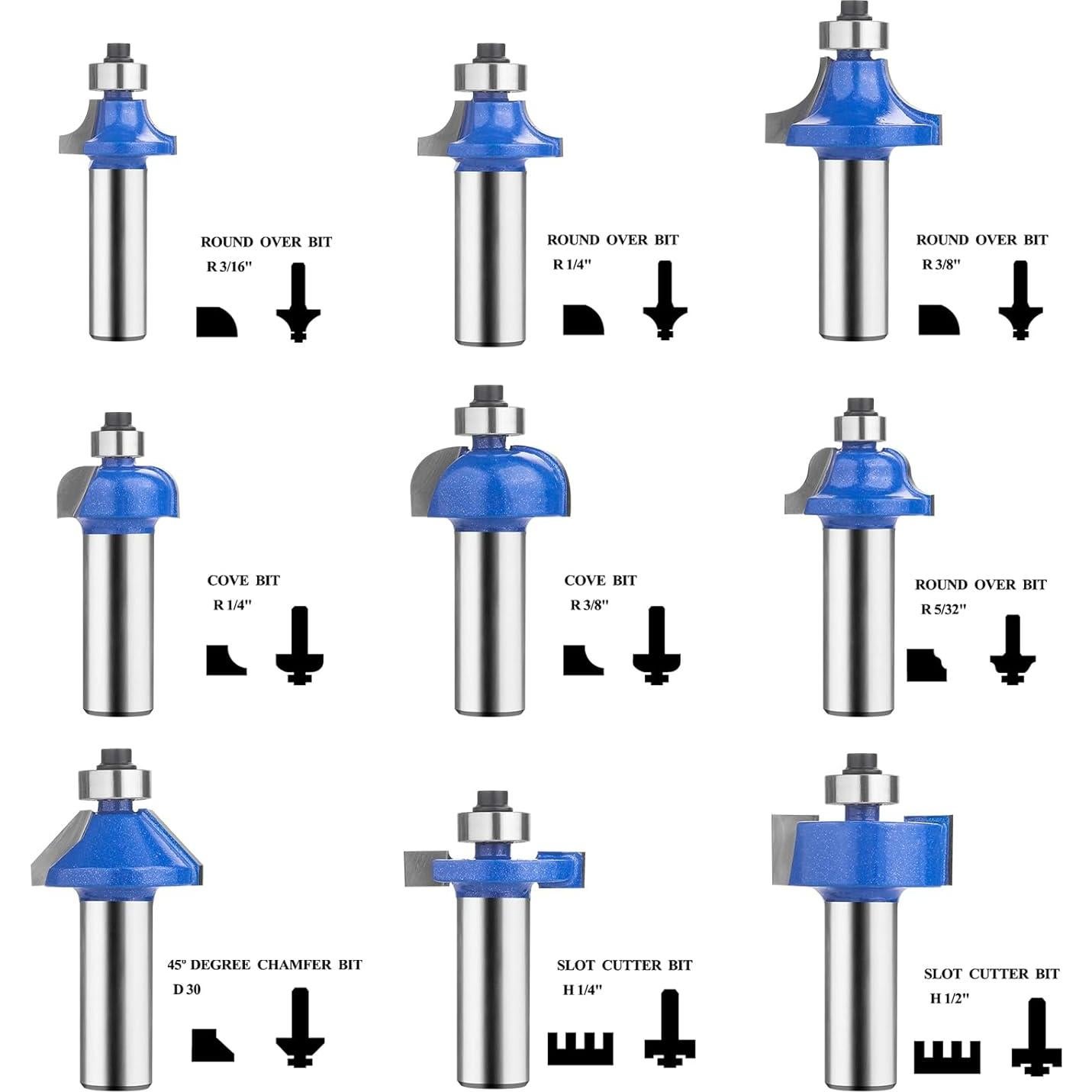 Juego de Brocas de Router UTRUSTTO 24 Piezas Vástago 12mm