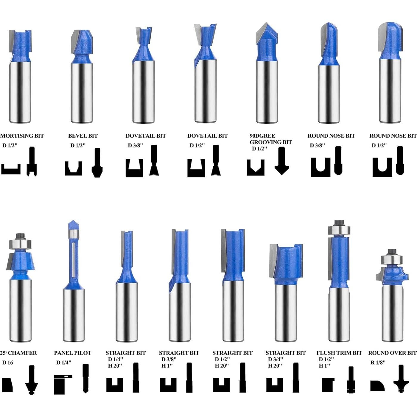 Juego de Brocas de Router UTRUSTTO 24 Piezas Vástago 12mm