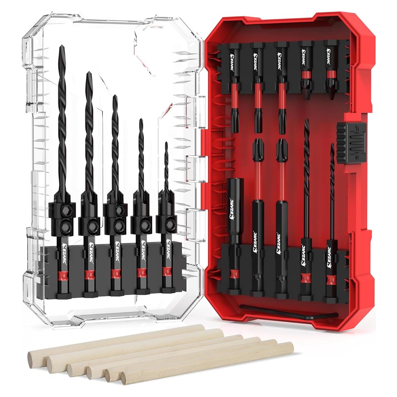 Juego de Brocas Avellanadoras EZARC 24 Piezas con Varillas de Madera