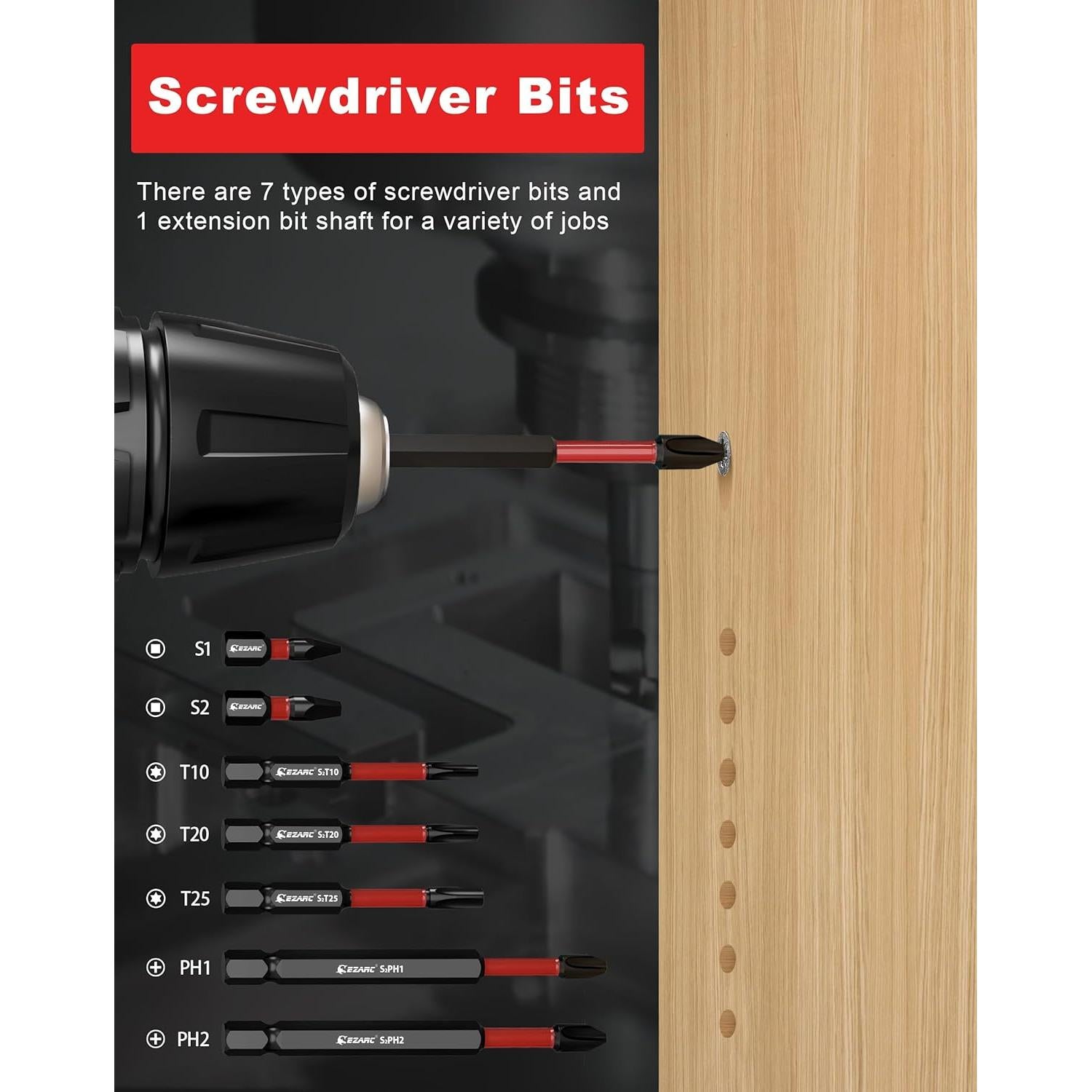 Juego de Brocas Avellanadoras EZARC 24 Piezas con Varillas de Madera