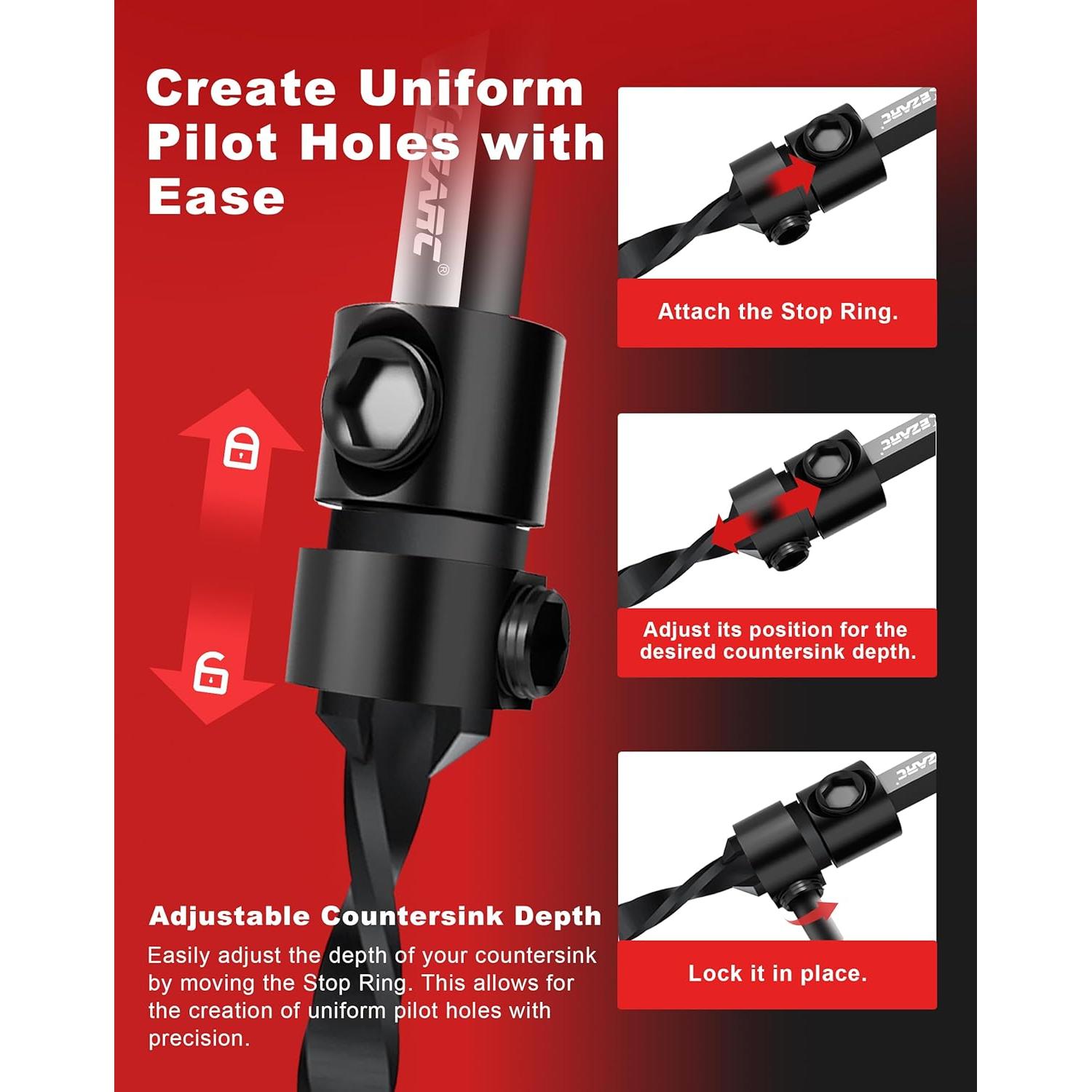 Juego de Brocas Avellanadoras EZARC 24 Piezas con Varillas de Madera