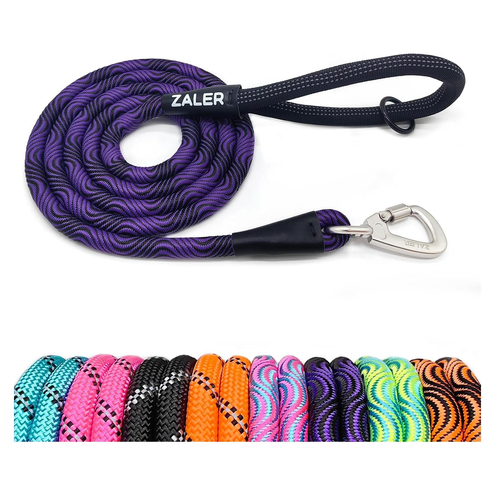 Correa para Perros ZALER 1,22m Nylon Resistente Negro Púrpura
