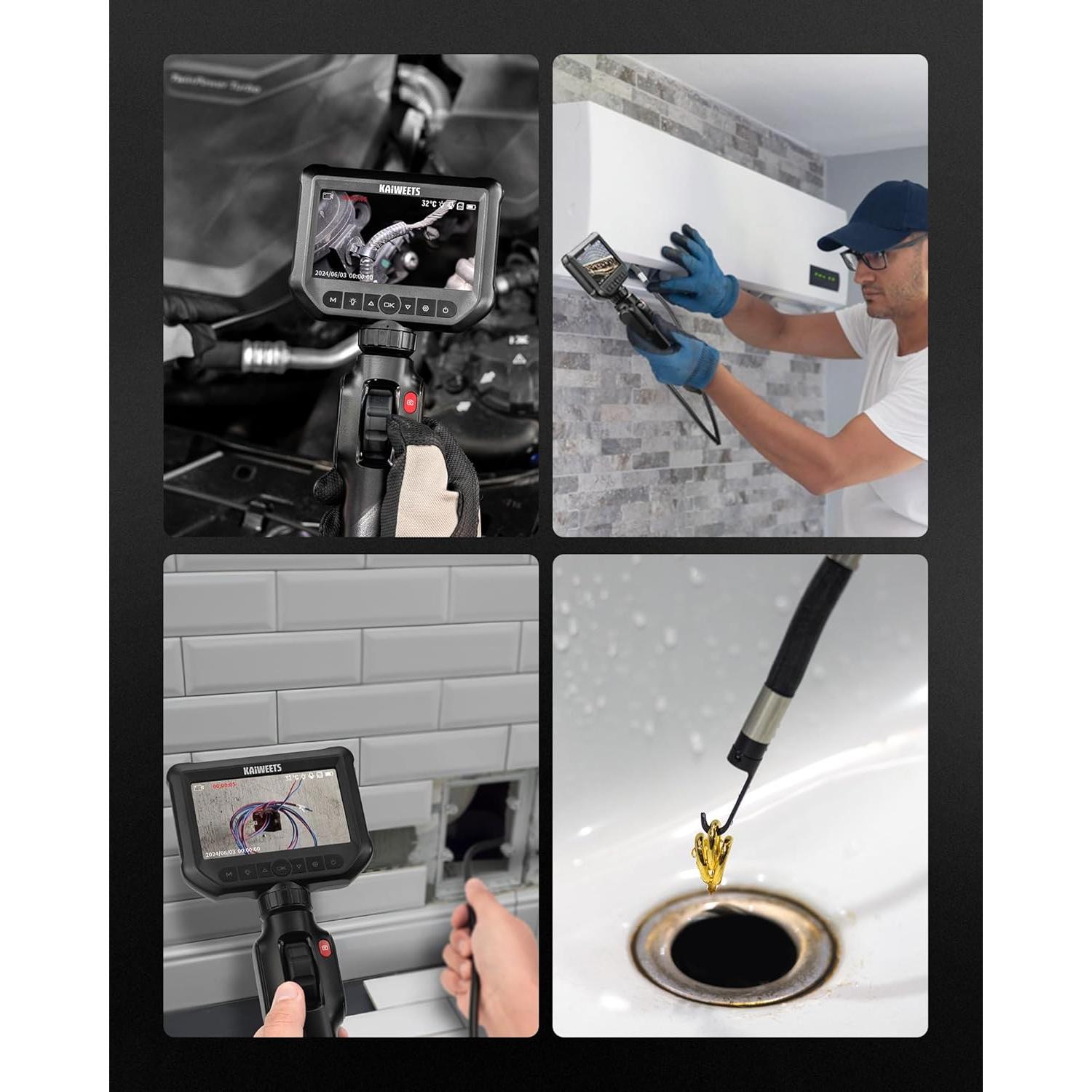 Borescopio Articulado KAIWEETS 1.52m con Luz LED y Pantalla IPS