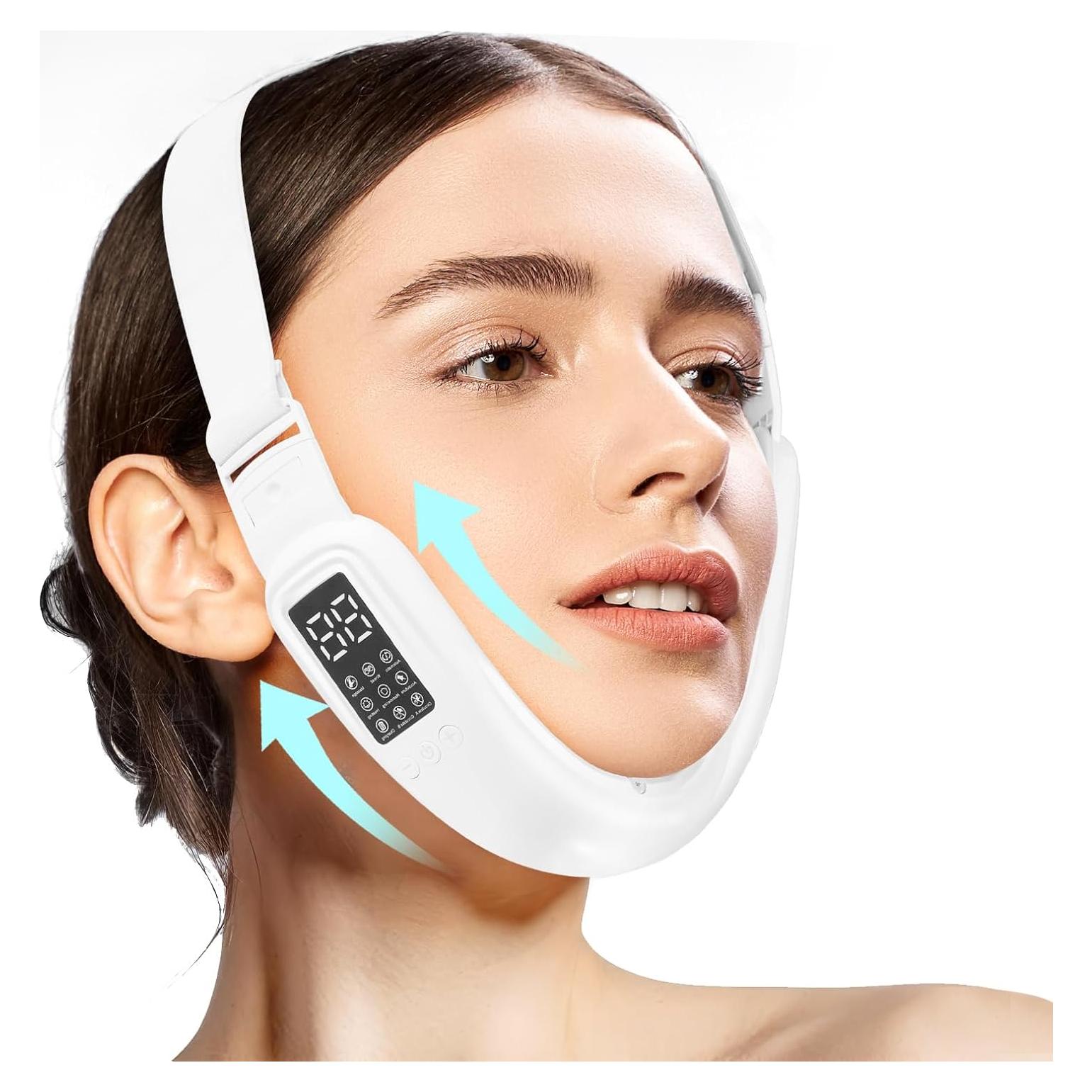 Electric Double Chin Device and V-Face Machine with 8 Modes and 15 Gear Adjustable Intensities - Intelligent Double Chin Machine for V-face