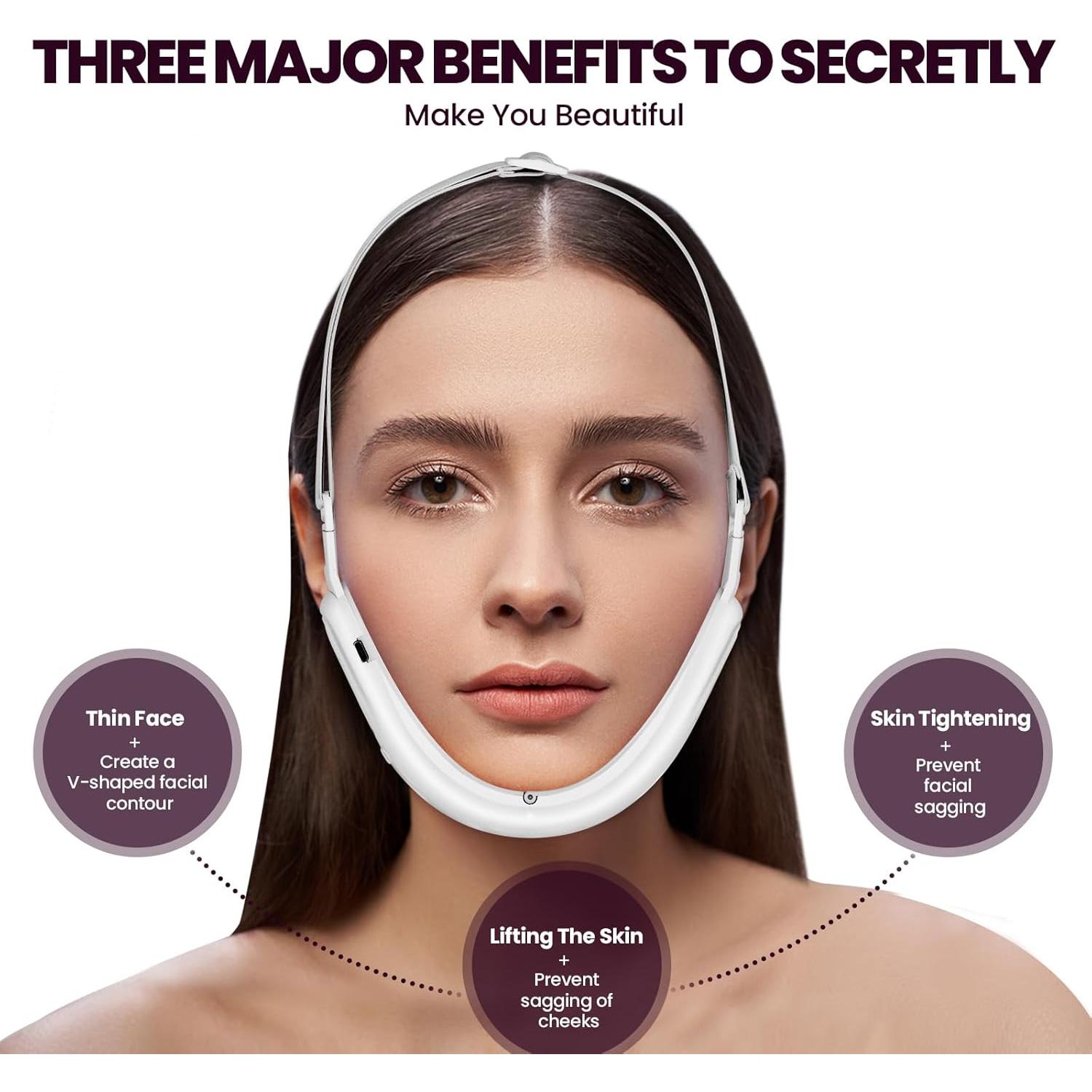 Electric Double Chin Device and V-Face Machine with 8 Modes and 15 Gear Adjustable Intensities - Intelligent Double Chin Machine for V-face