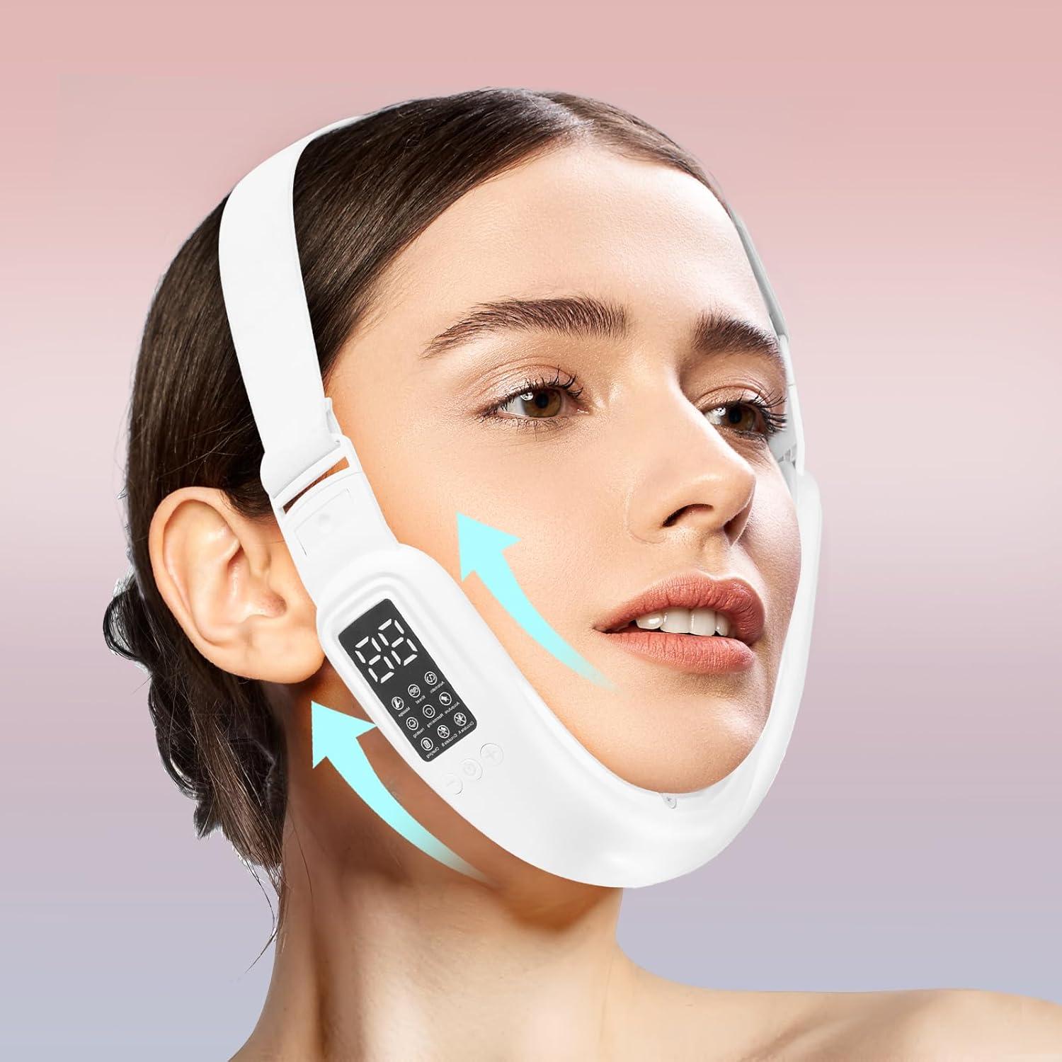 Electric Double Chin Device and V-Face Machine with 8 Modes and 15 Gear Adjustable Intensities - Intelligent Double Chin Machine for V-face