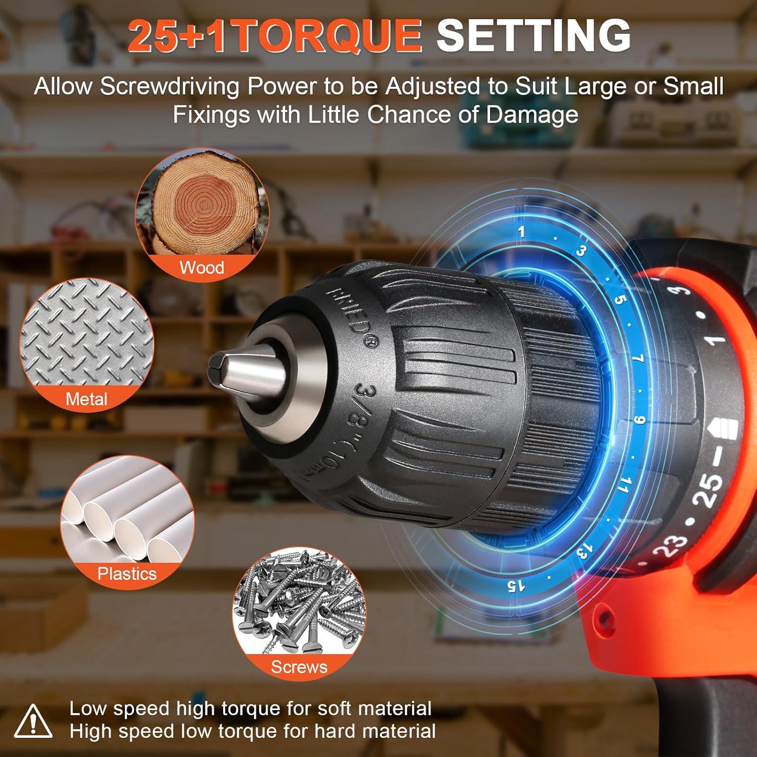 Taladro Inalámbrico 12V BIHOO con Batería y 43 Piezas