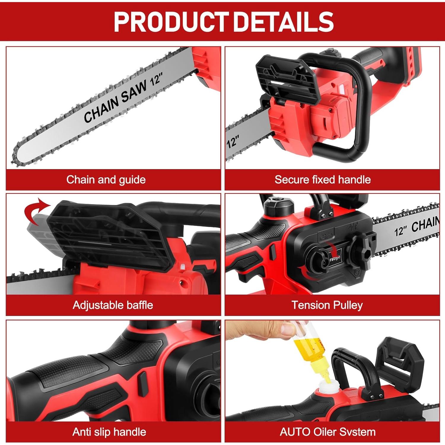 Mini Motosierra Eléctrica Birstlye 12" Inalámbrica 1000W