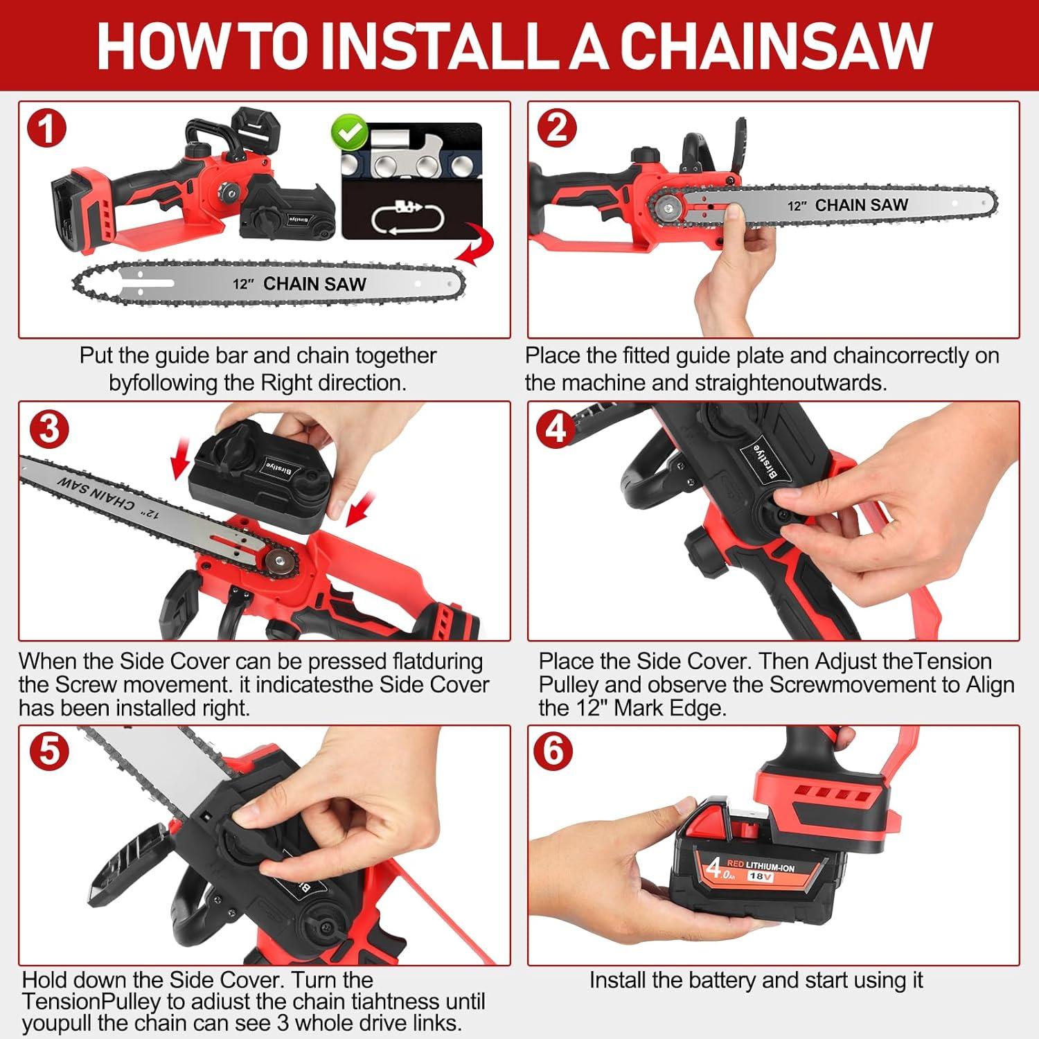 Mini Motosierra Eléctrica Birstlye 12" Inalámbrica 1000W