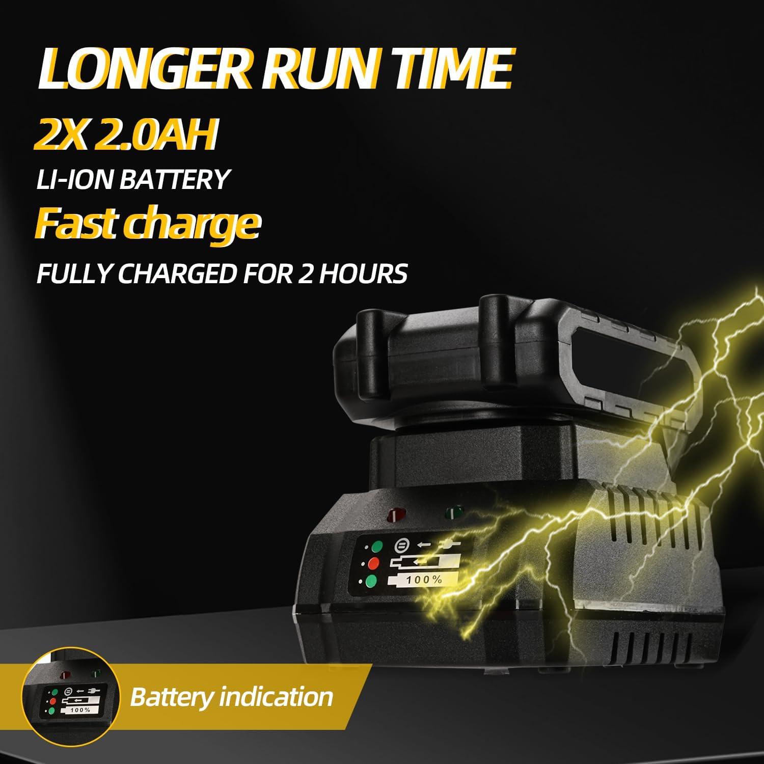 300N Cordless Impact Wrench, 21V Torque Power Driver, 1/2" Brushless Gun With 2*2.0Ah Batteries, 19 Accessories, Electric Motor Variable Speeds for Home Installation (Yellow)