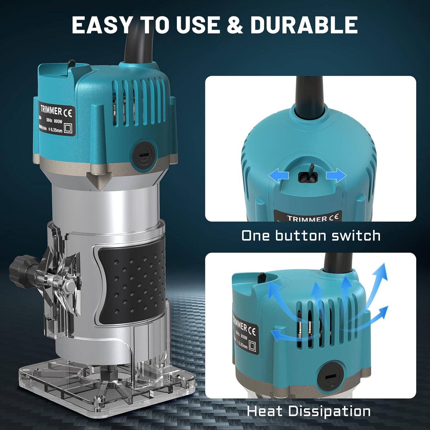 Router Compacto TwoWin 800W 110V con 15 Brocas de Carburo