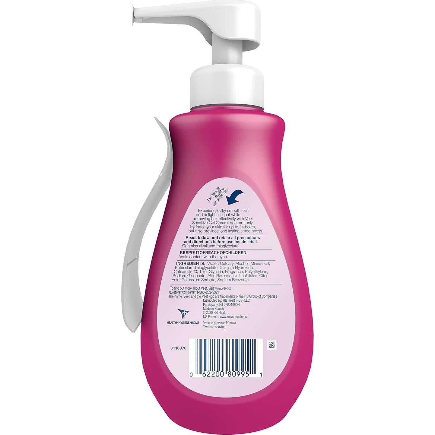 Hair Remover, Veet Gel Hair Removal Cream Sensitive, 13.5 Ounce, Sensitive formula with Aloe Vera and Vitamin E (pack of 1)