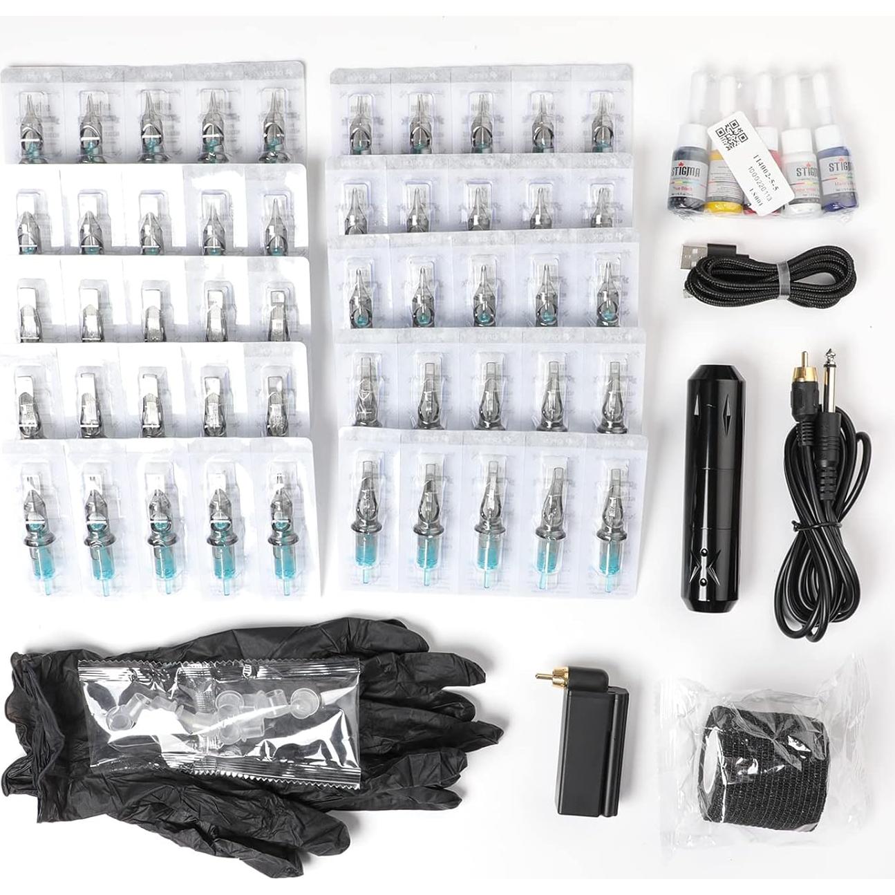 Kit de Tatuaje Inalámbrico STIGMA con 50 Agujas y Tinta