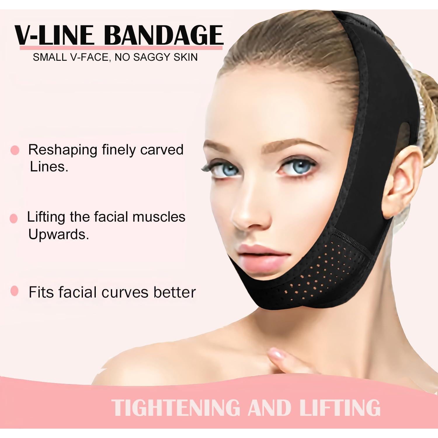 Correa de Barbilla MASIKA V-Line Negra para Dormir y Modelar