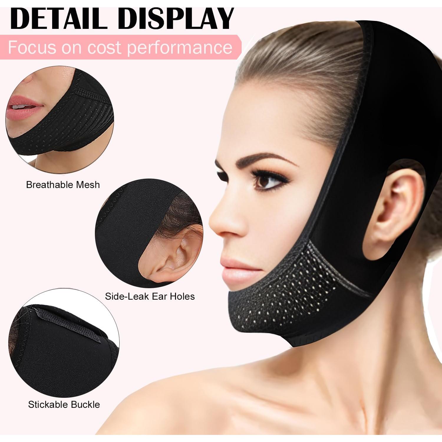 Correa de Barbilla MASIKA V-Line Negra para Dormir y Modelar