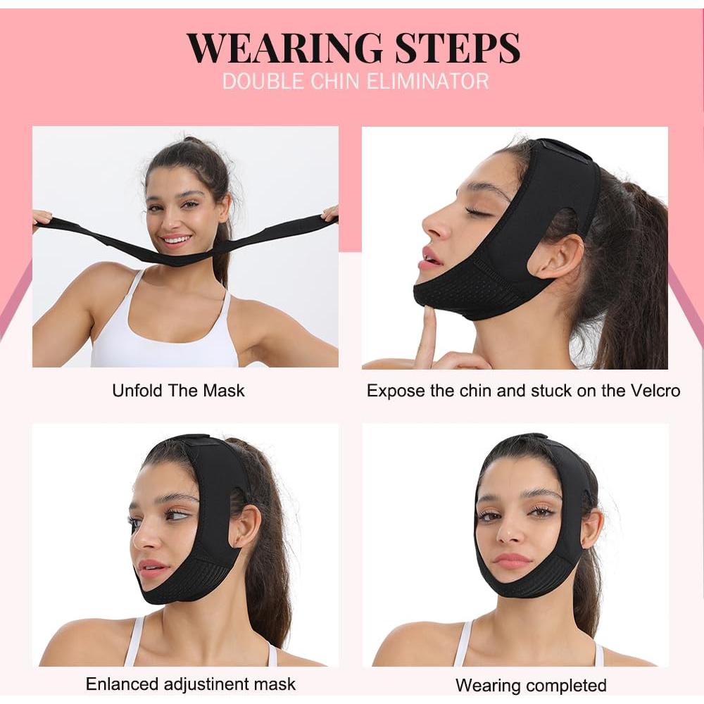 Correa de Barbilla MASIKA V-Line Negra para Dormir y Modelar