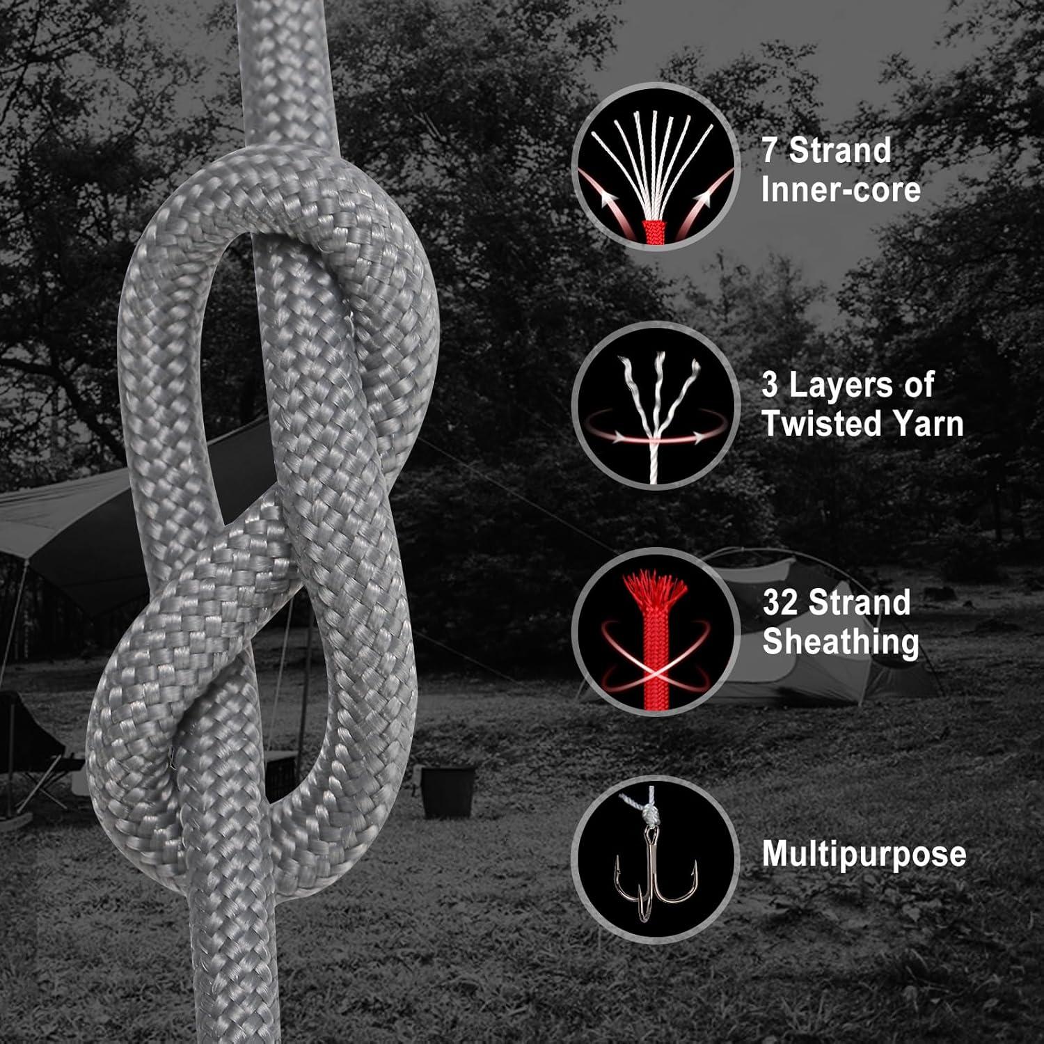 Cuerda Paracord WEREWOLVES 60.96m 4mm Gris para DIY y Supervivencia