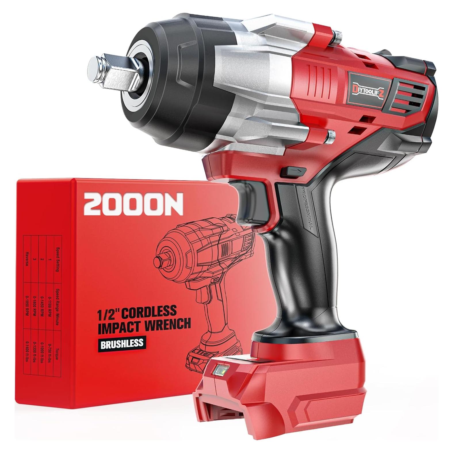 Llave de impacto inalámbrica 1/2" DIYtoolifz 1400 Nm 18V