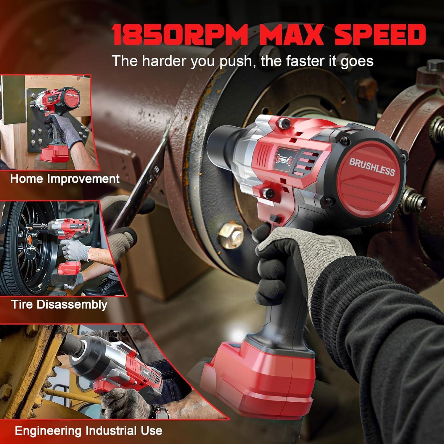 Llave de impacto inalámbrica 1/2" DIYtoolifz 1400 Nm 18V