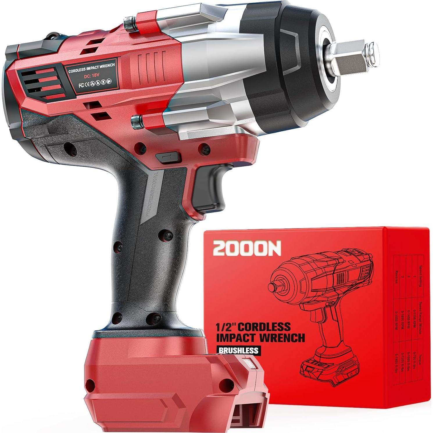 Llave de impacto inalámbrica 1/2" DIYtoolifz 1400 Nm 18V