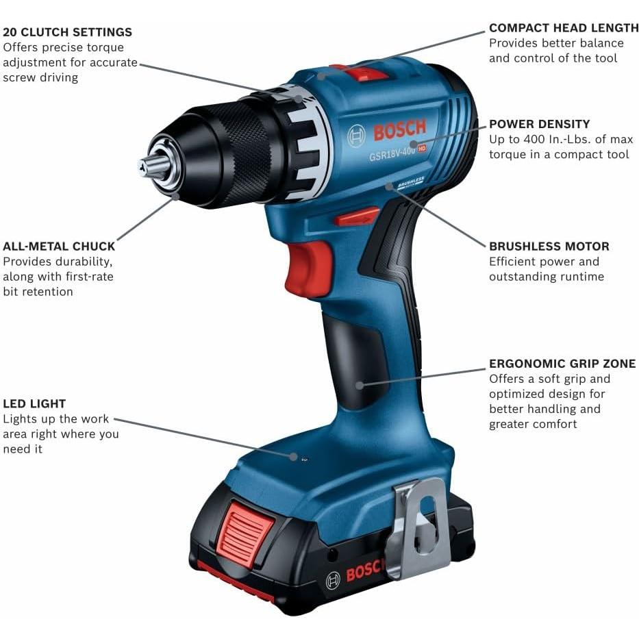 Taladro Atornillador Bosch GSR18V-400B12 18V Sin Escobillas