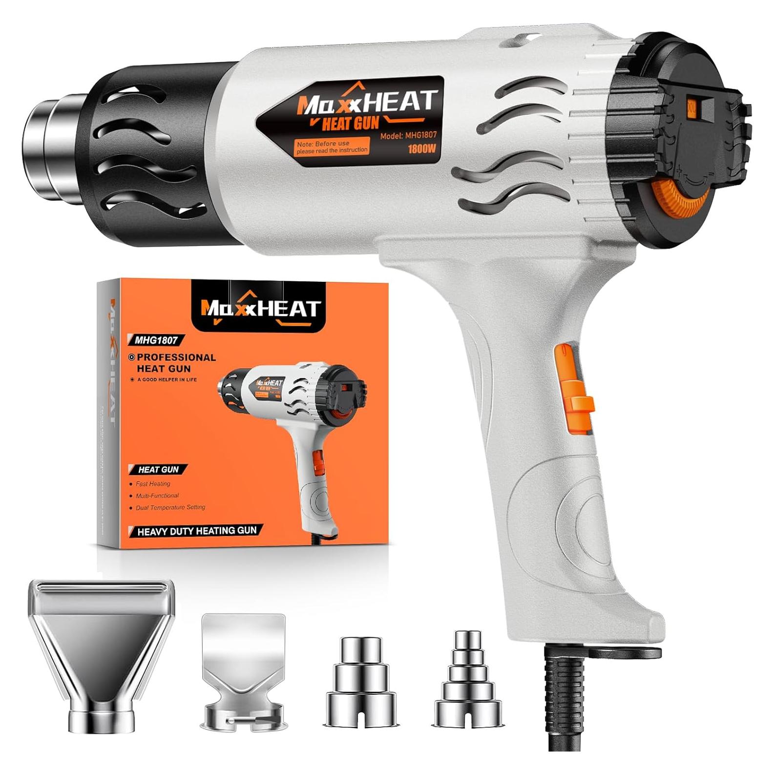 Pistola de Calor Maxxheat 1800W con Doble Fusible y 4 Boquillas