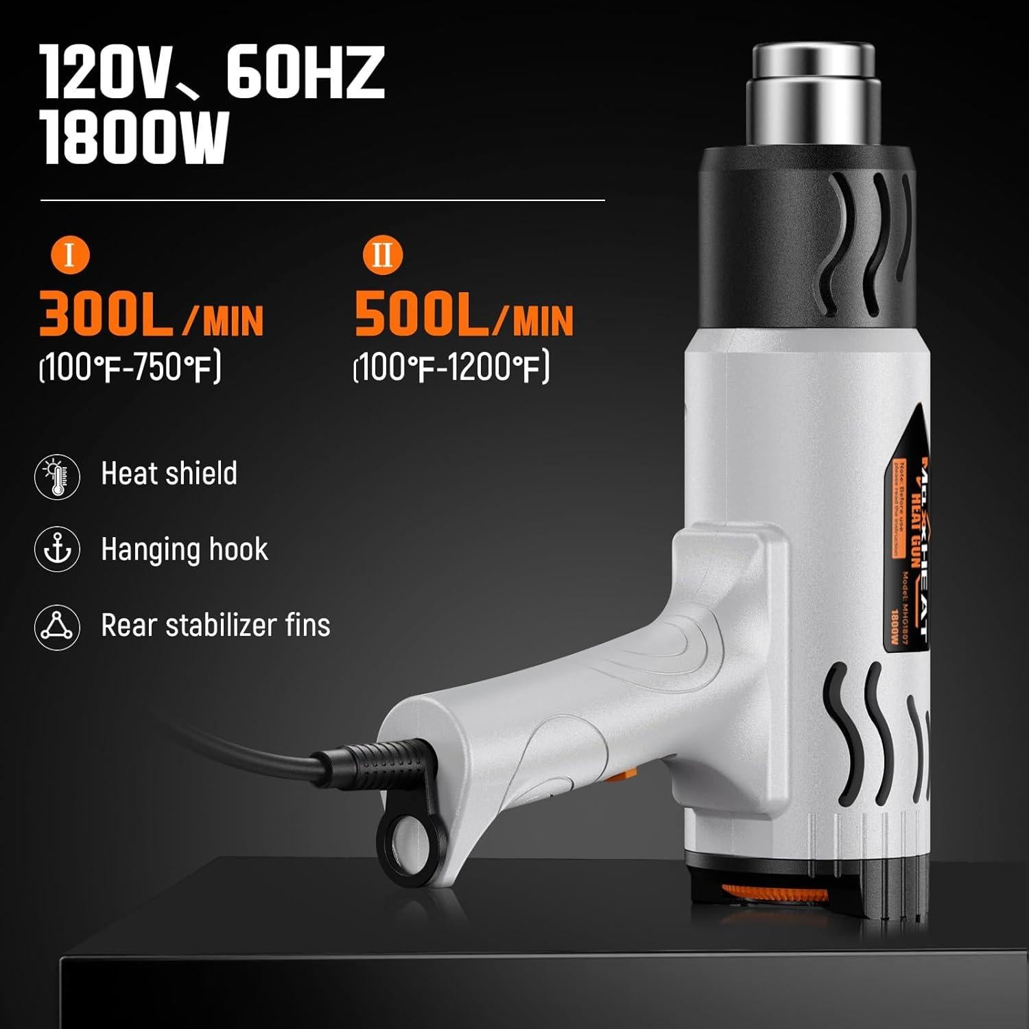 Pistola de Calor Maxxheat 1800W con Doble Fusible y 4 Boquillas