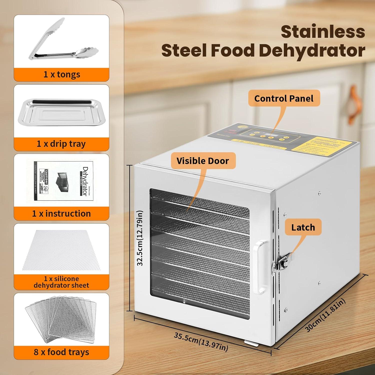 Deshidratadora de Alimentos FAHKNS 8 Bandejas Acero Inoxidable 700W