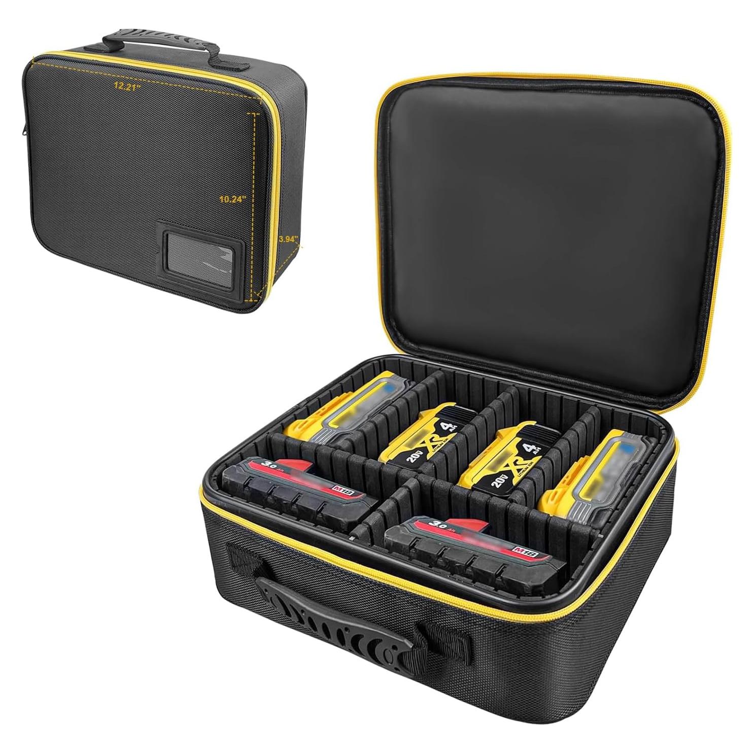 Extra Large Hard Tool Battery Carrying Case fits for Dewalt/Milwaukee/Makita 20V/60V/12V/18VBattery & Charger, Portable Power Tool Box Storage Bag with Adjustable Dividers for Accessories Organizer