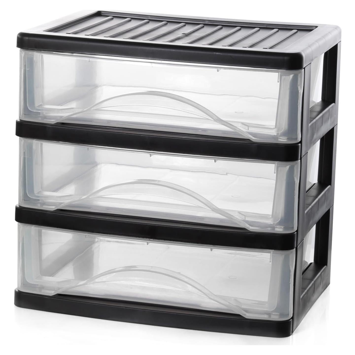 BYCY 3 Drawer Clear Stacking Desktop Organizer, Plastic Drawer Storage Container for Stationery Art Craft Supplies, Stackable Storage Drawers Make up Organizer for Office Supplies, School, Home