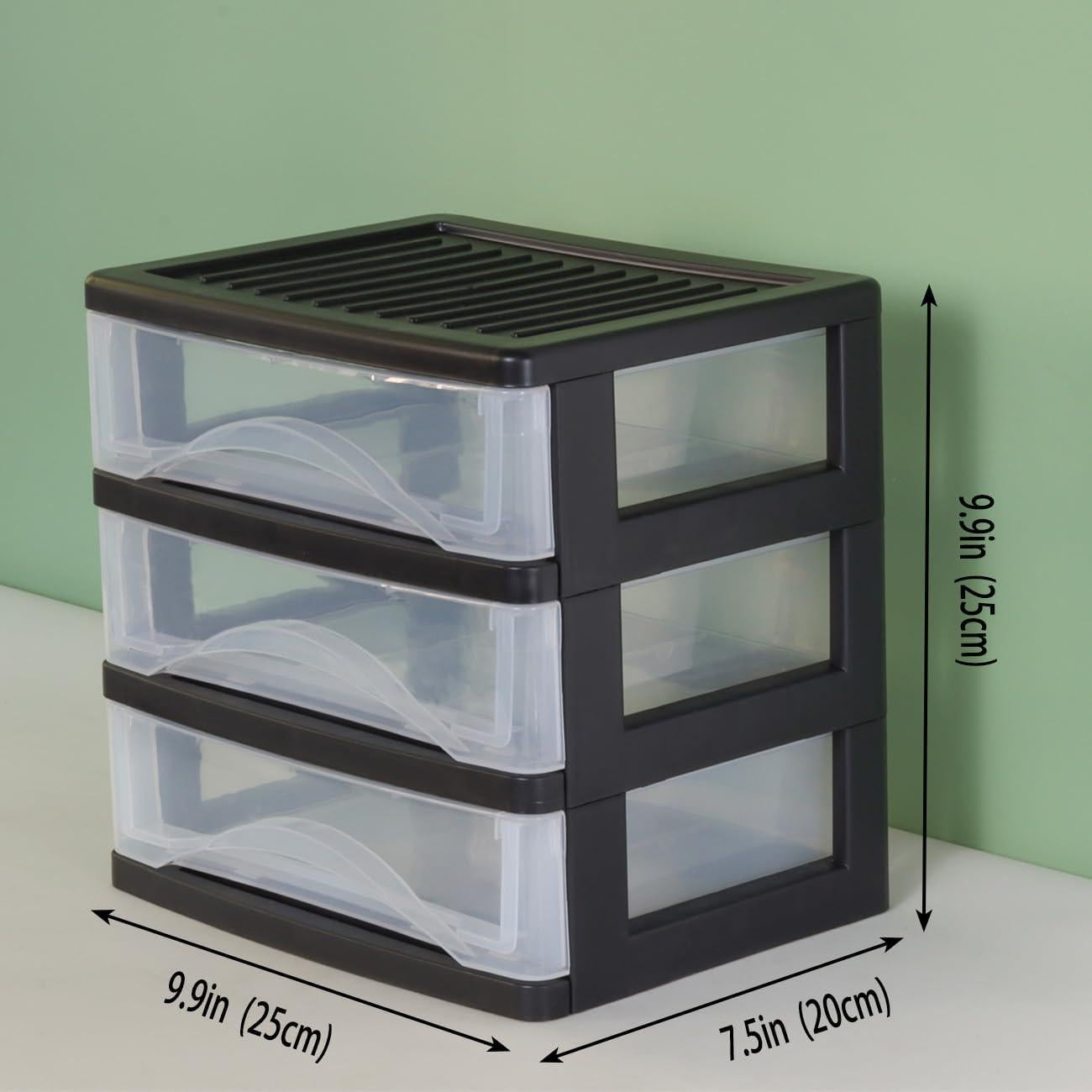 BYCY 3 Drawer Clear Stacking Desktop Organizer, Plastic Drawer Storage Container for Stationery Art Craft Supplies, Stackable Storage Drawers Make up Organizer for Office Supplies, School, Home