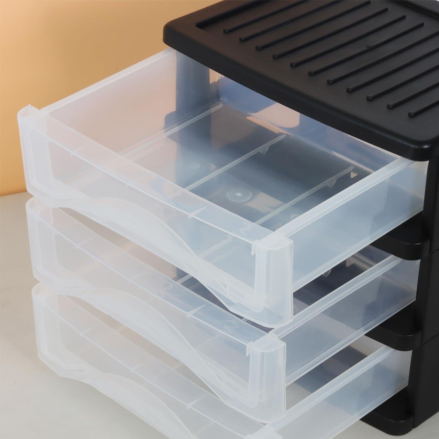 BYCY 3 Drawer Clear Stacking Desktop Organizer, Plastic Drawer Storage Container for Stationery Art Craft Supplies, Stackable Storage Drawers Make up Organizer for Office Supplies, School, Home