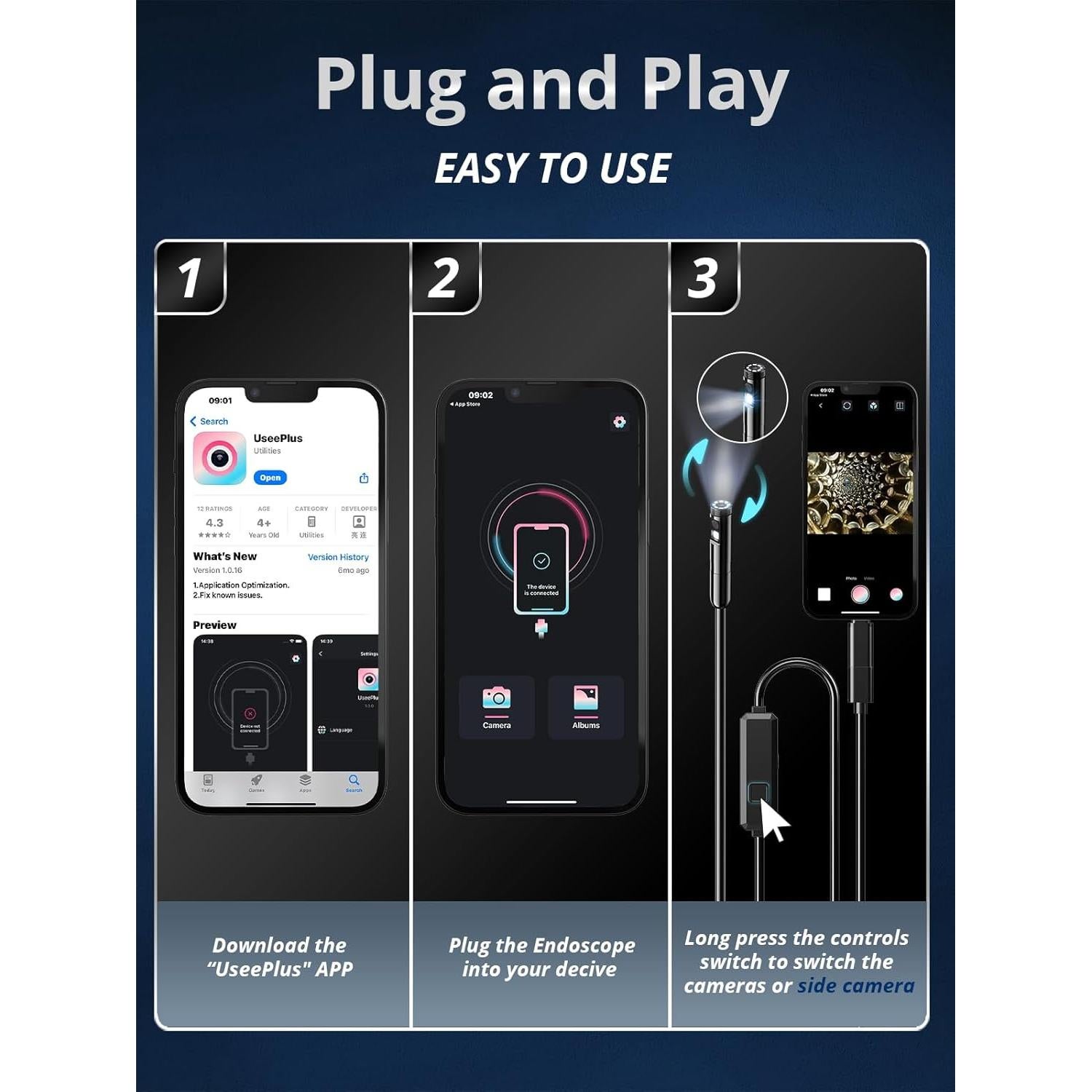 Cámara Endoscópica Acoath 1920P HD Doble Lente 3m IP67