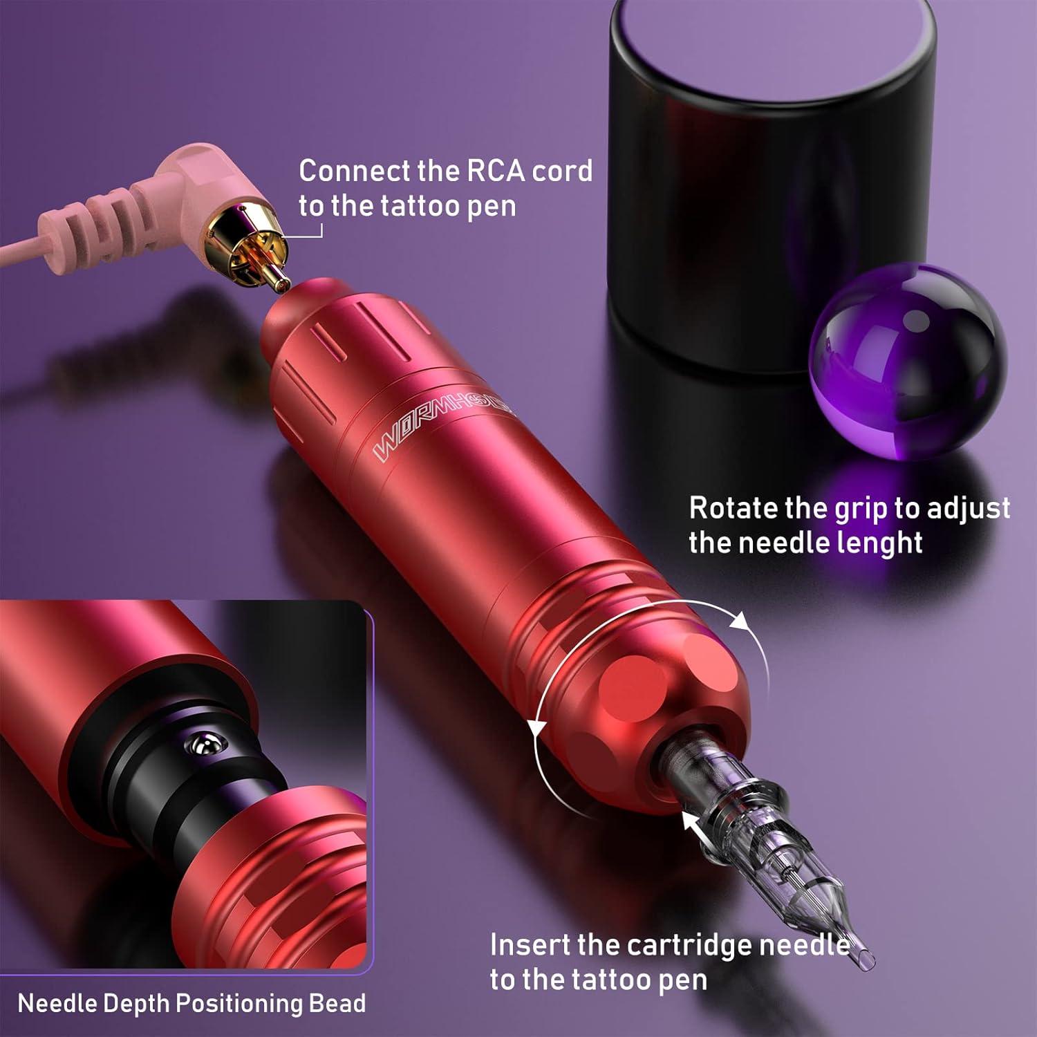 Kit de Tatuaje Wormhole WTK144 con Pluma, 20 Agujas y 10 Tintas