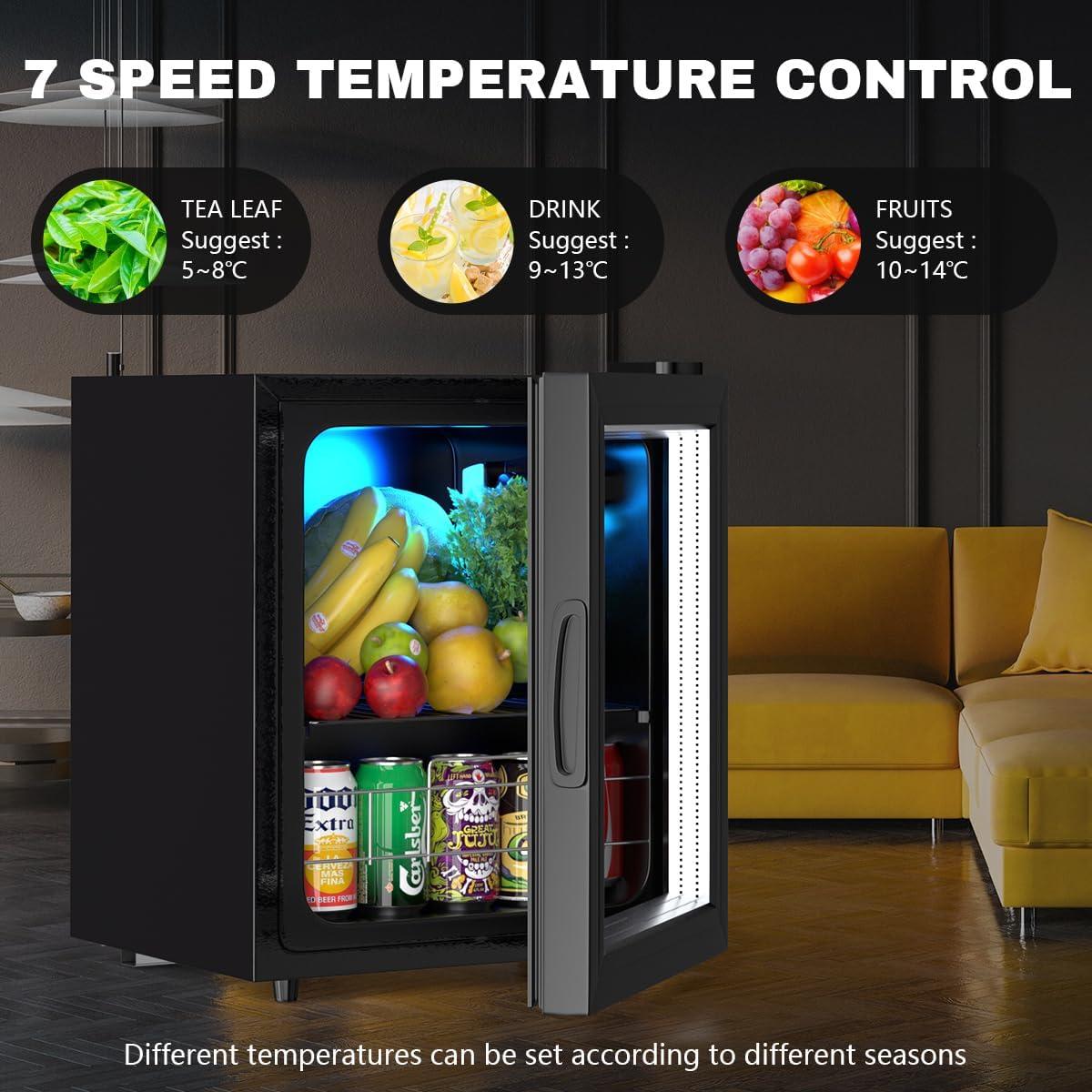 FLB-45 Small Mini Fridge Freestanding Beverage 75 Can, Cooler Refrigerator with Adjustable Shelving Glass Door for Beer Soda or Wine Perfect Office Home or Bar, Black