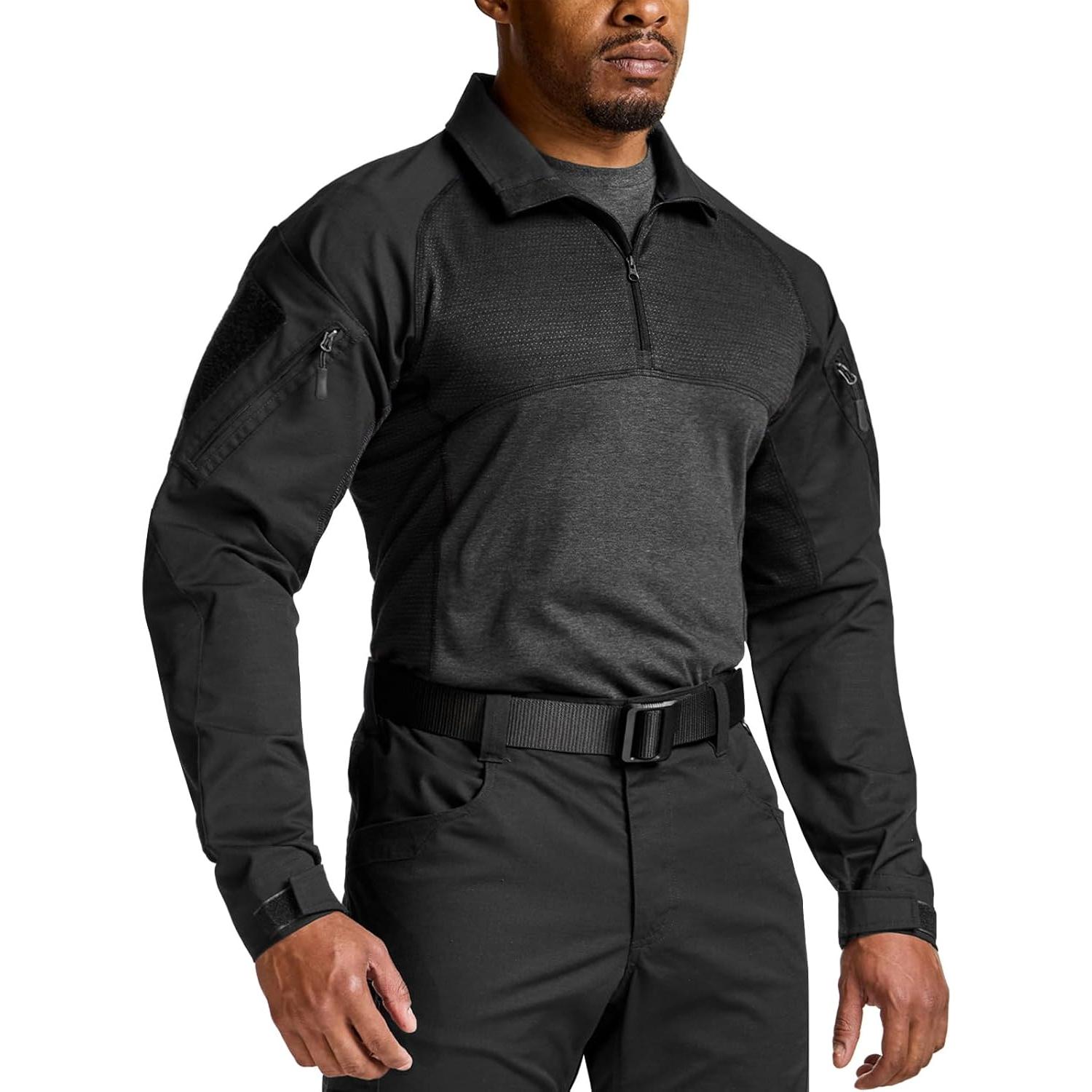 Camisa Táctica CQR para Hombre 1/4 Zip Camuflaje con Bolsillos