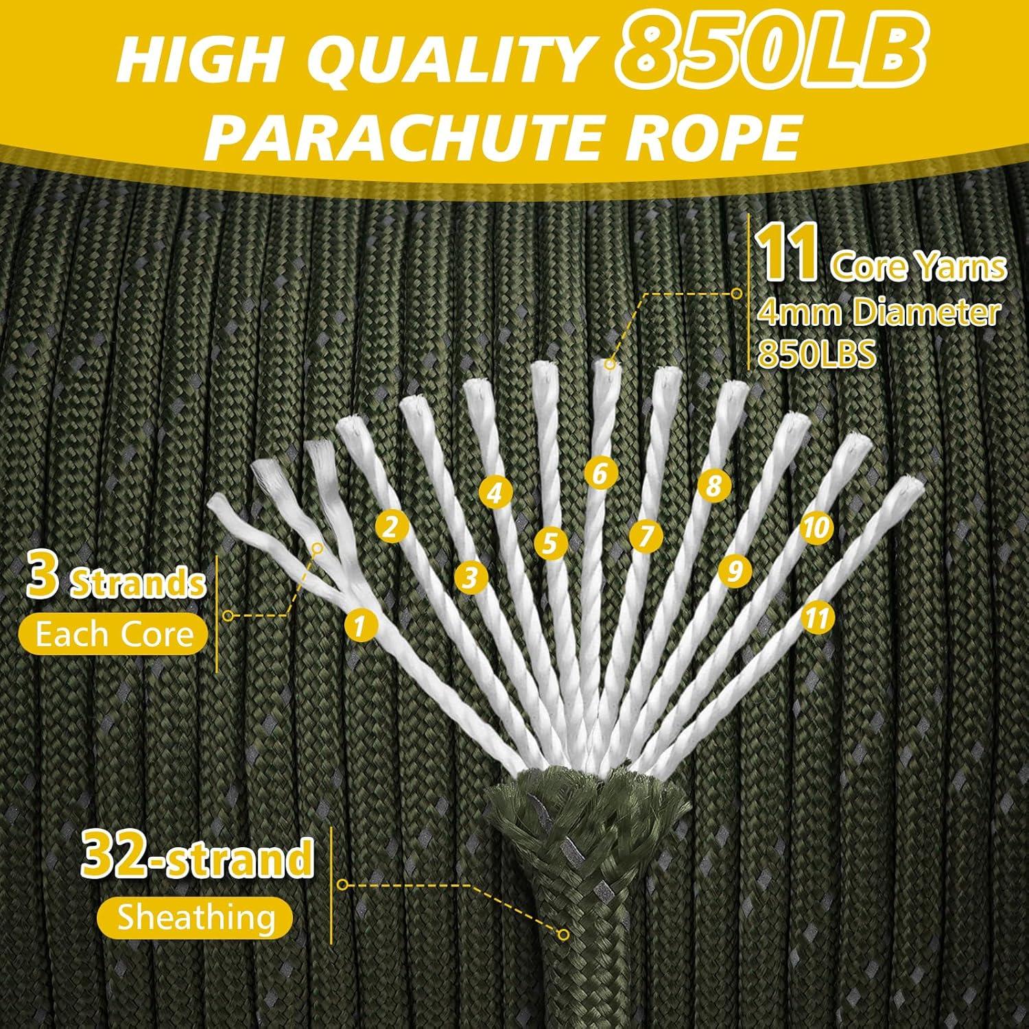 Cuerda Paracord Reflectante 850LB 4MM 30.48m Verde Militar