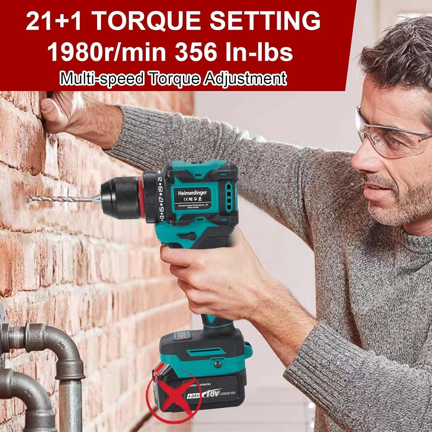 Taladro Inalámbrico Heimerdinger 18V 354 In-lbs 1980 RPM