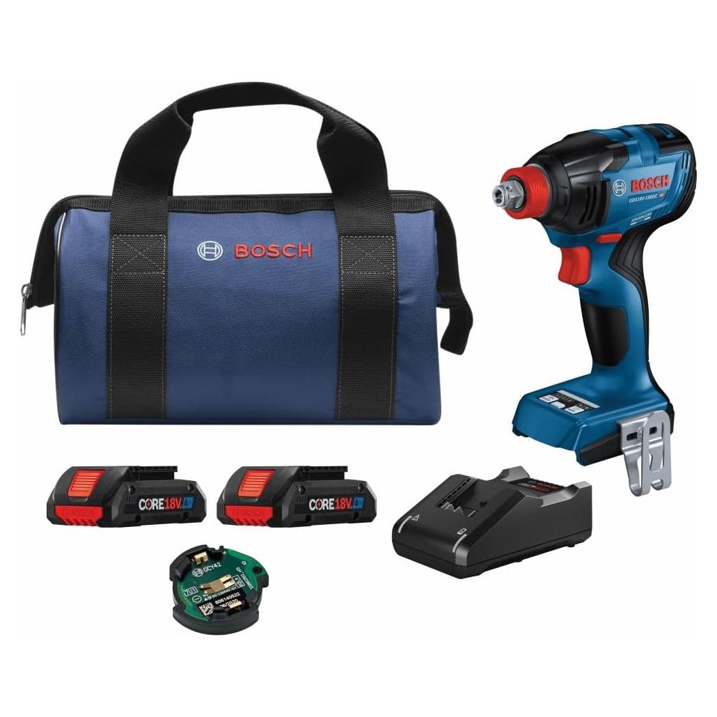 BOSCH GDX18V-1860CB25 18V Connected-Ready Two-In-One 1/4 In. and 1/2 In. Bit/Socket Impact Driver/Wrench Kit with (2) CORE18V® 4 Ah Advanced Power Batteries and (1) Connectivity Module