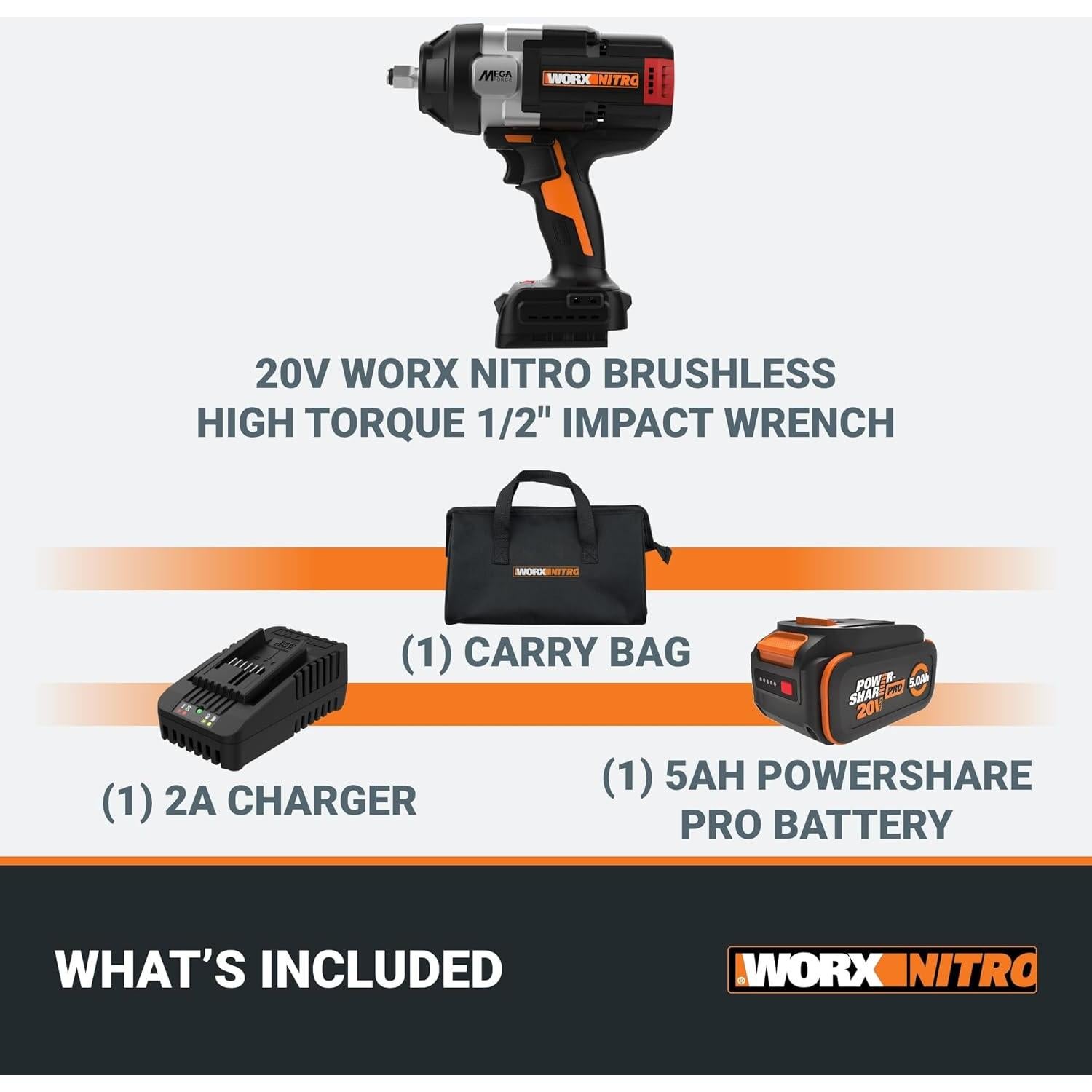 Llave de Impacto Inalámbrica WORX Nitro 20V Sin Escobillas 1400 Nm