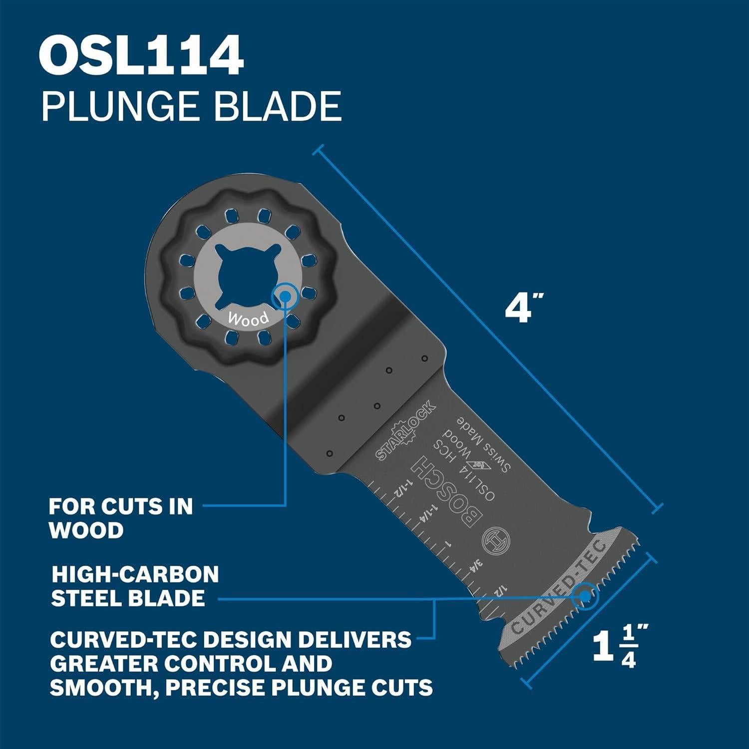 BOSCH OSL003VP 3-Piece 1-1/4 in. Starlock Oscillating Multi Tool Assorted Set Plunge Cut Blades for Mixed Applications in Metal, Wood, and Other General Purpose Materials